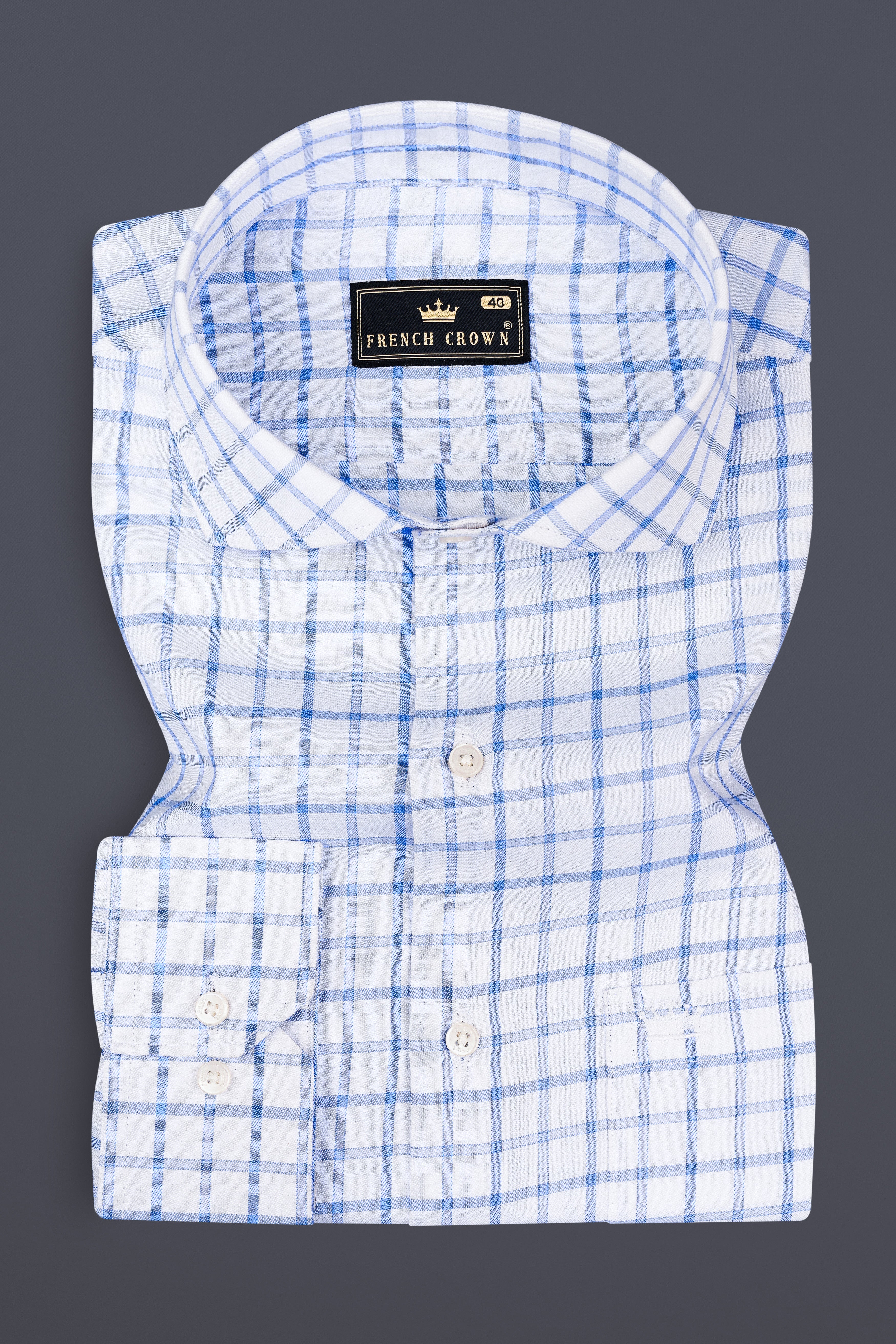 Spindle Blue And Bright White Plaid Twill Premium Cotton Shirt