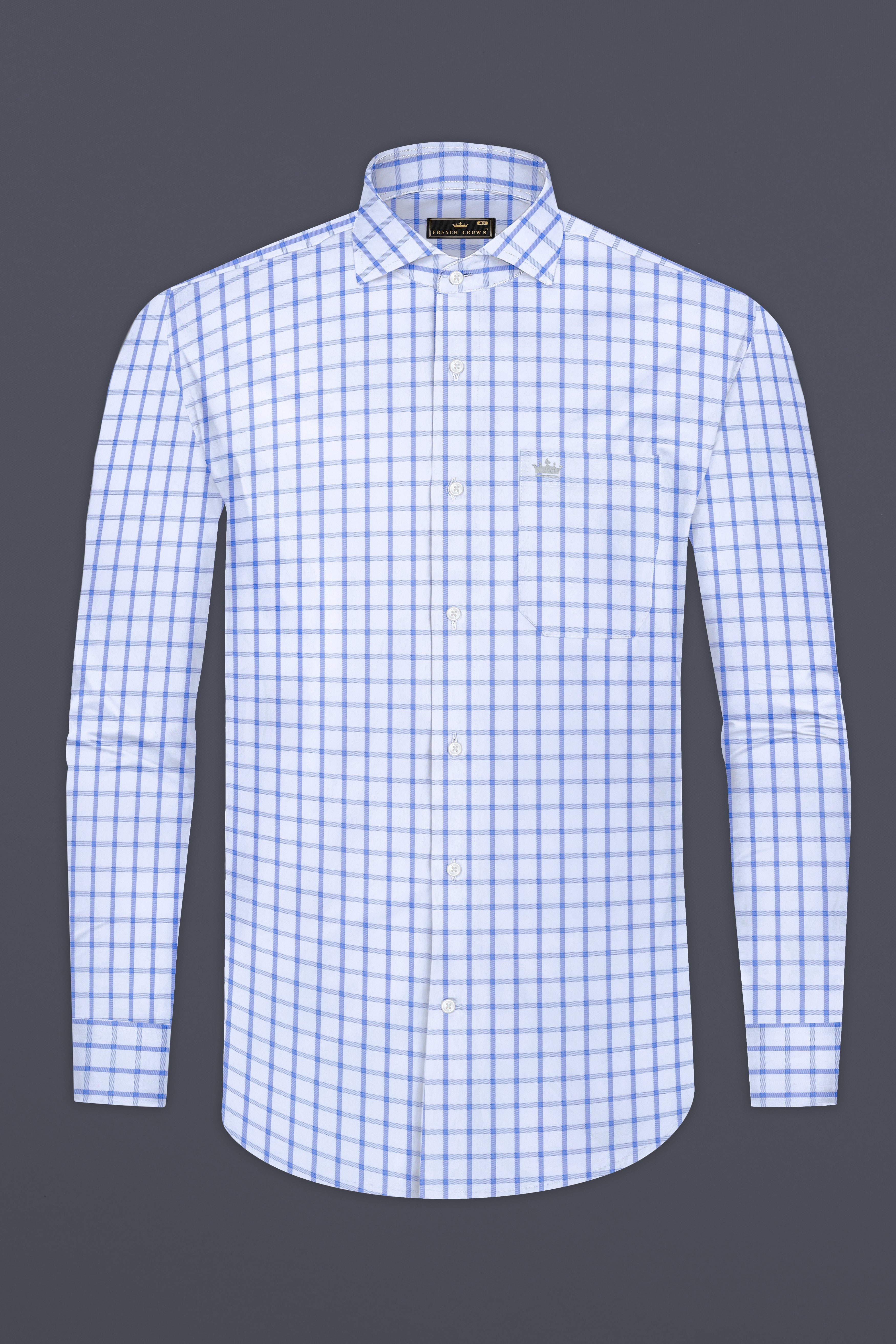 Spindle Blue And Bright White Plaid Twill Premium Cotton Shirt