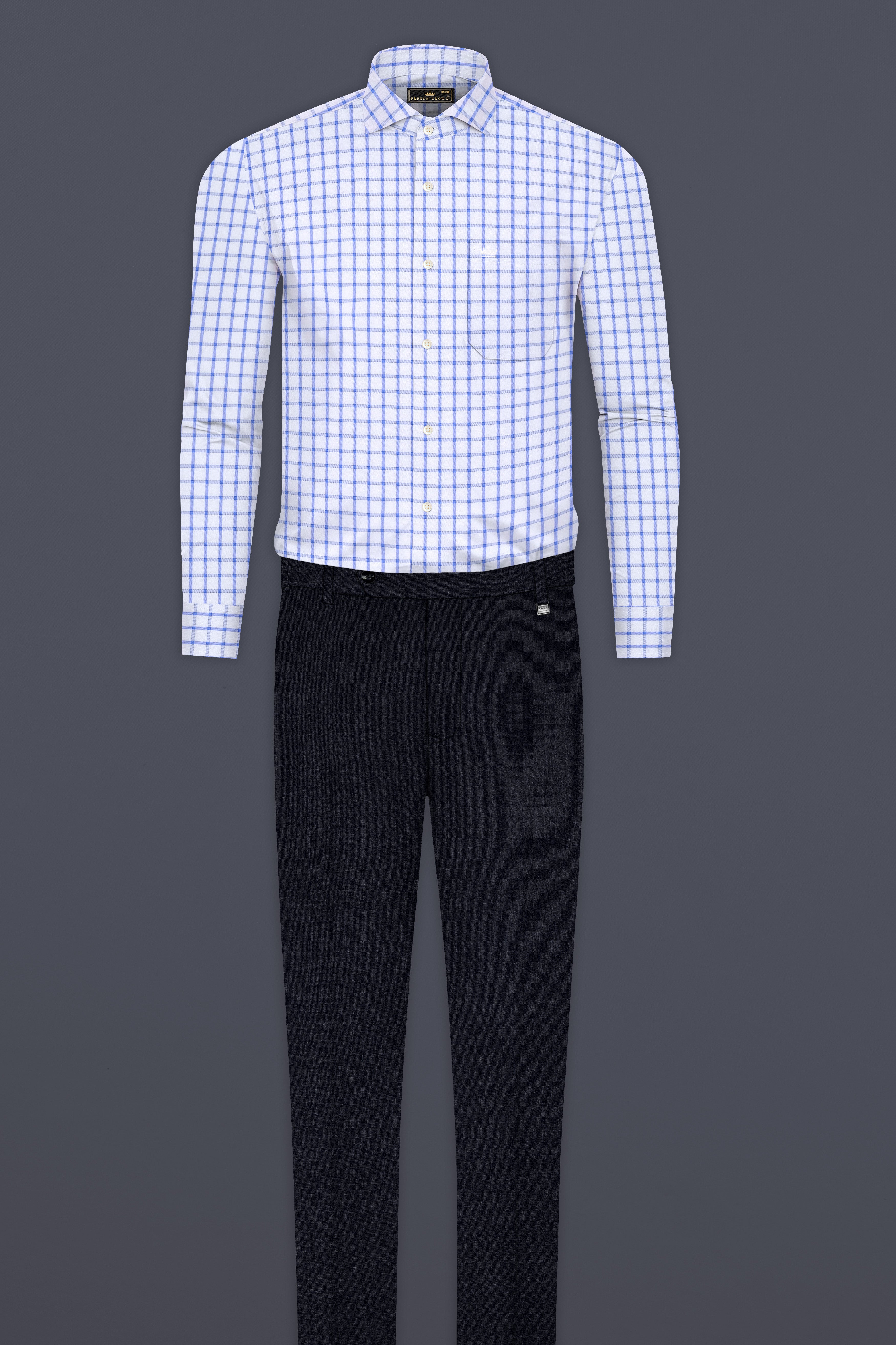 Spindle Blue And Bright White Plaid Twill Premium Cotton Shirt