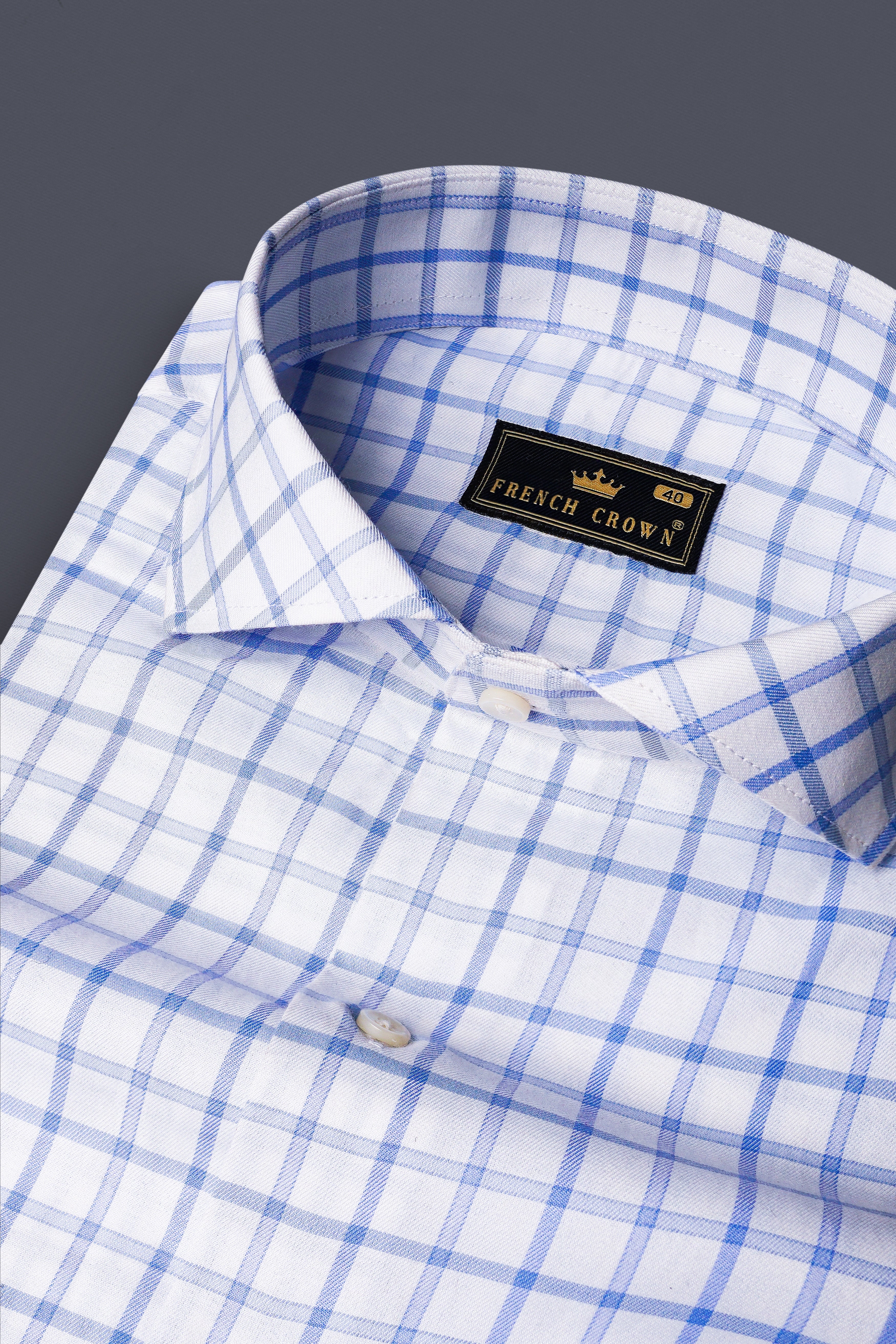 Spindle Blue And Bright White Plaid Twill Premium Cotton Shirt