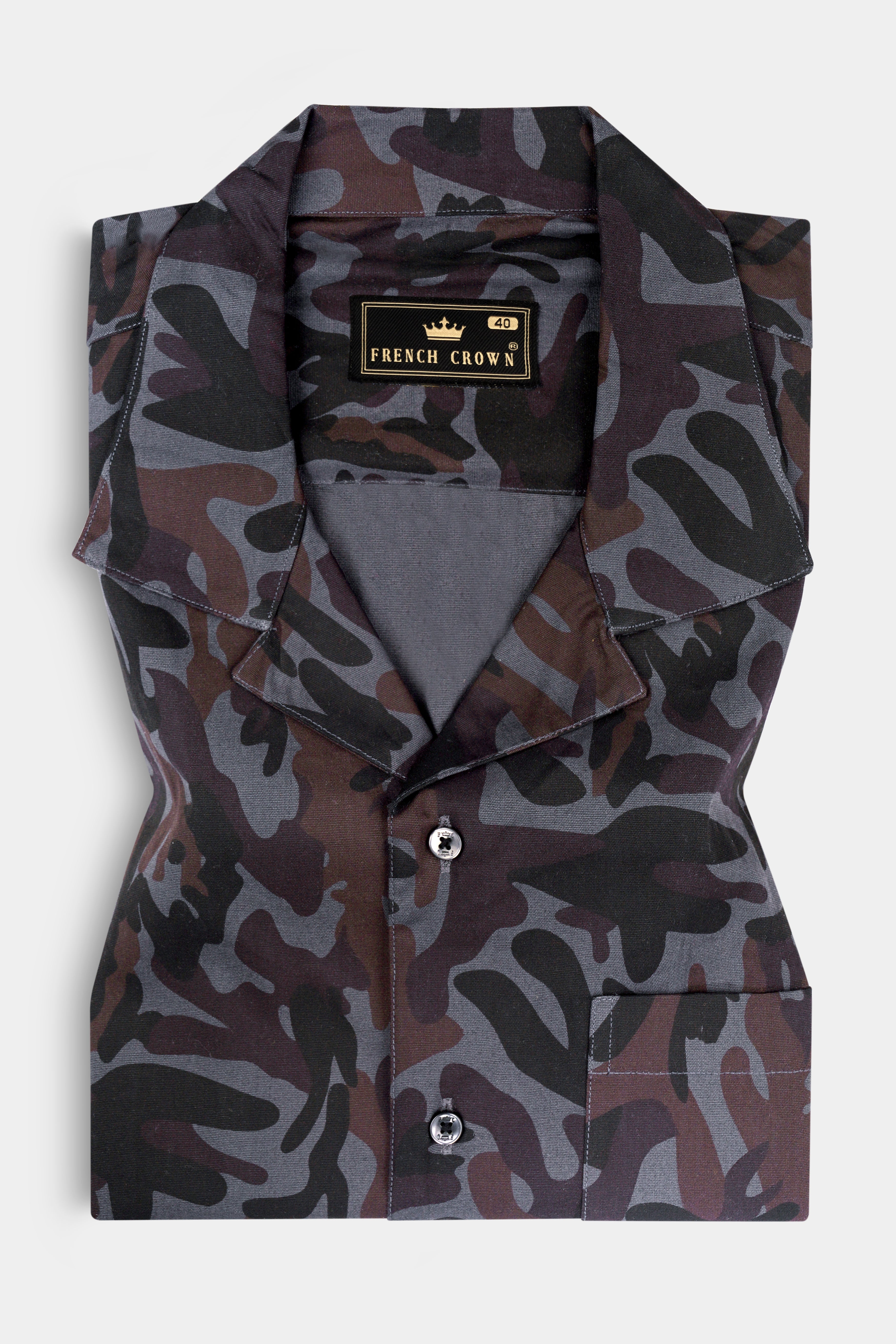 Ninja Gray And Taupe Brown Camouflage Printed Royal Oxford Premium Cotton Shirt