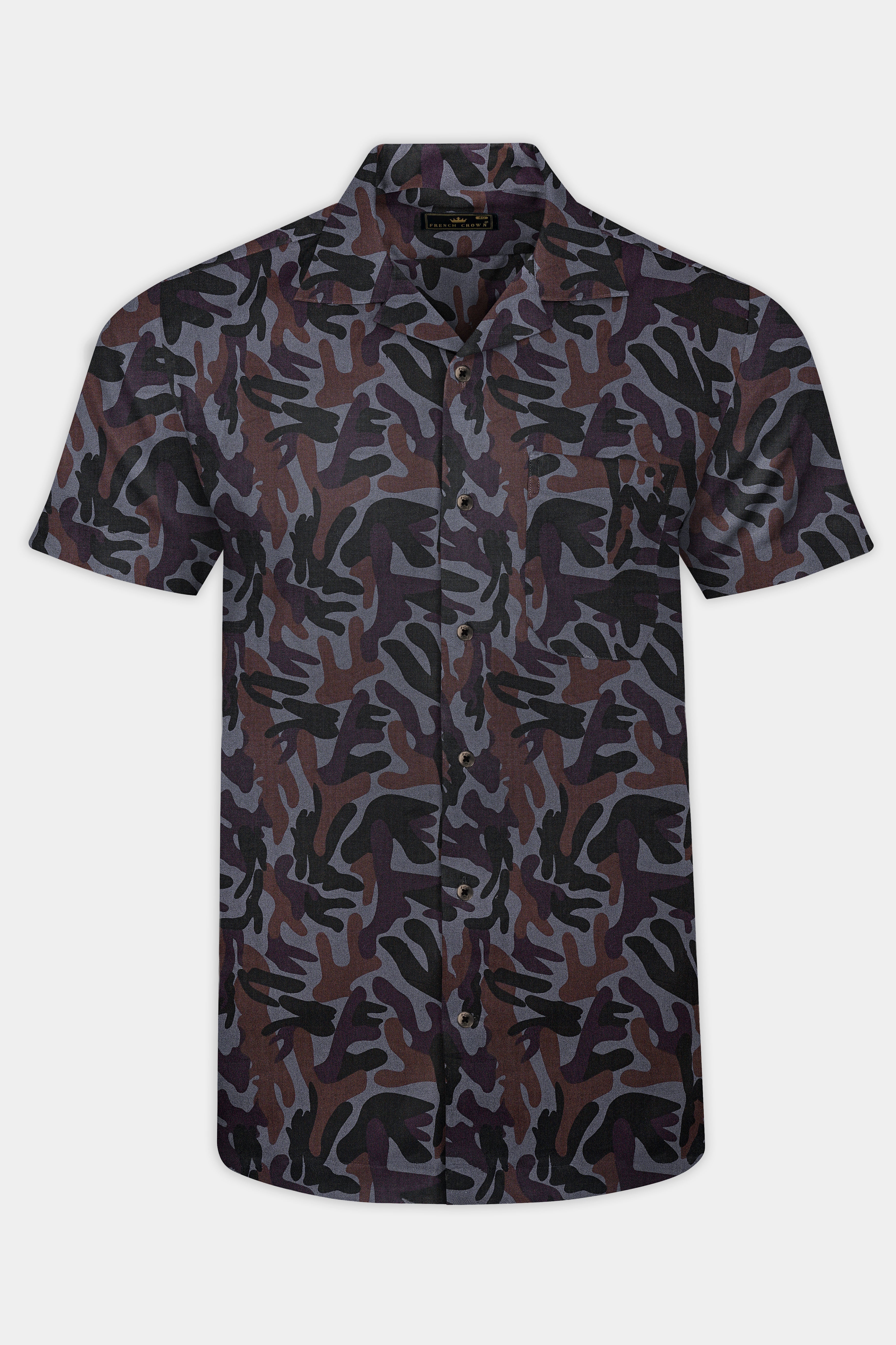 Ninja Gray And Taupe Brown Camouflage Printed Royal Oxford Premium Cotton Shirt