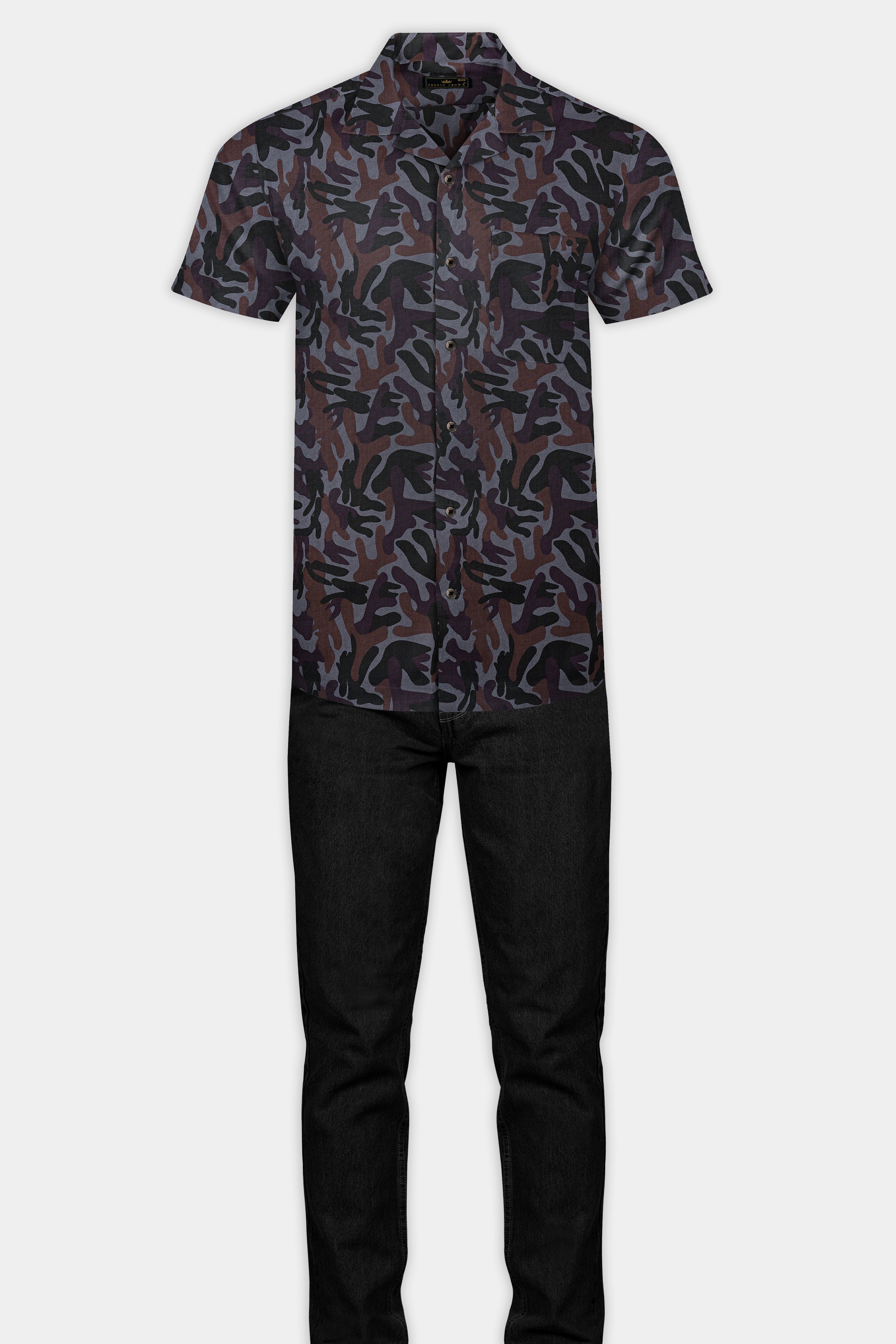 Ninja Gray And Taupe Brown Camouflage Printed Royal Oxford Premium Cotton Shirt