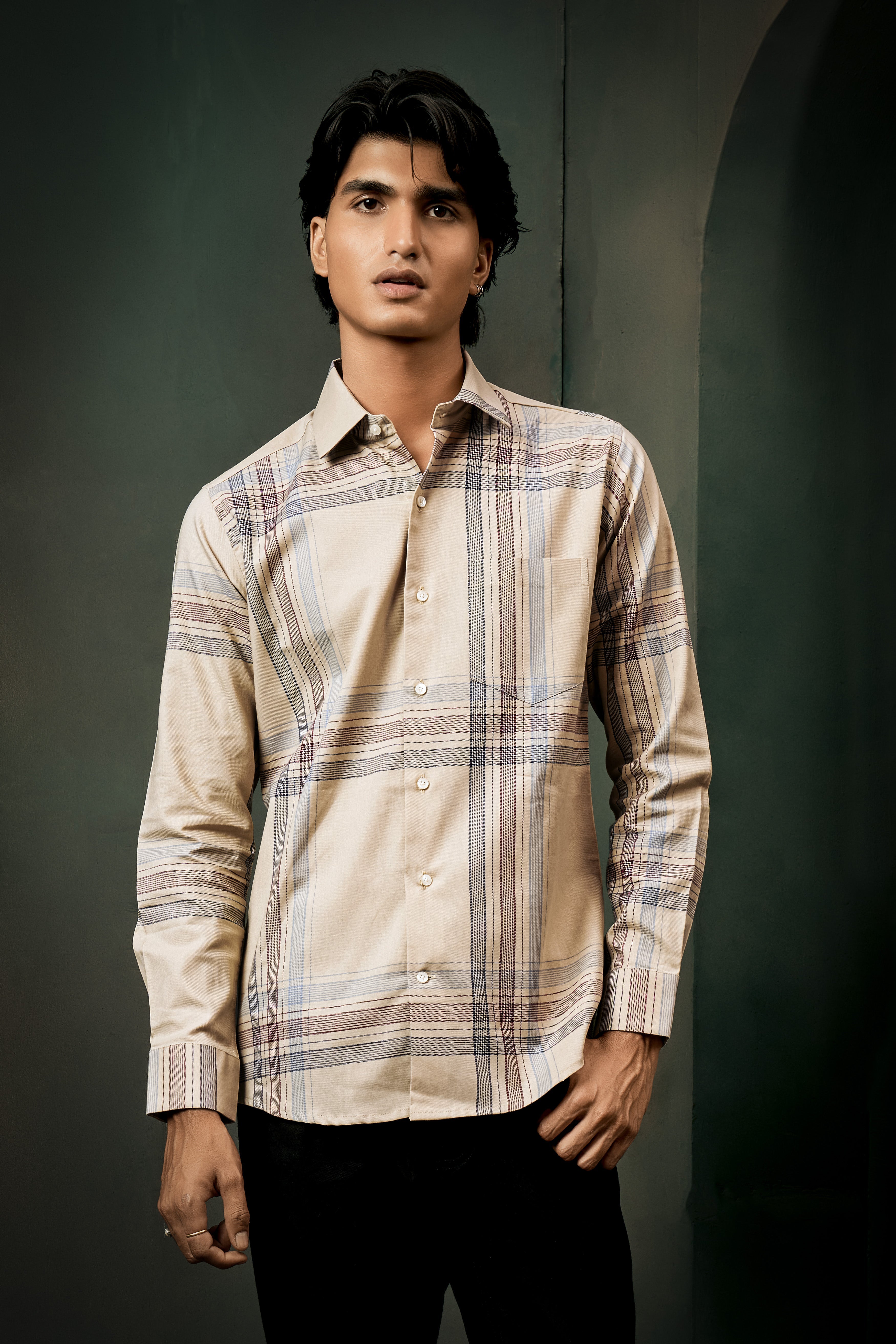 Akaroa Brown Plaid Twill Premium Cotton Shirt