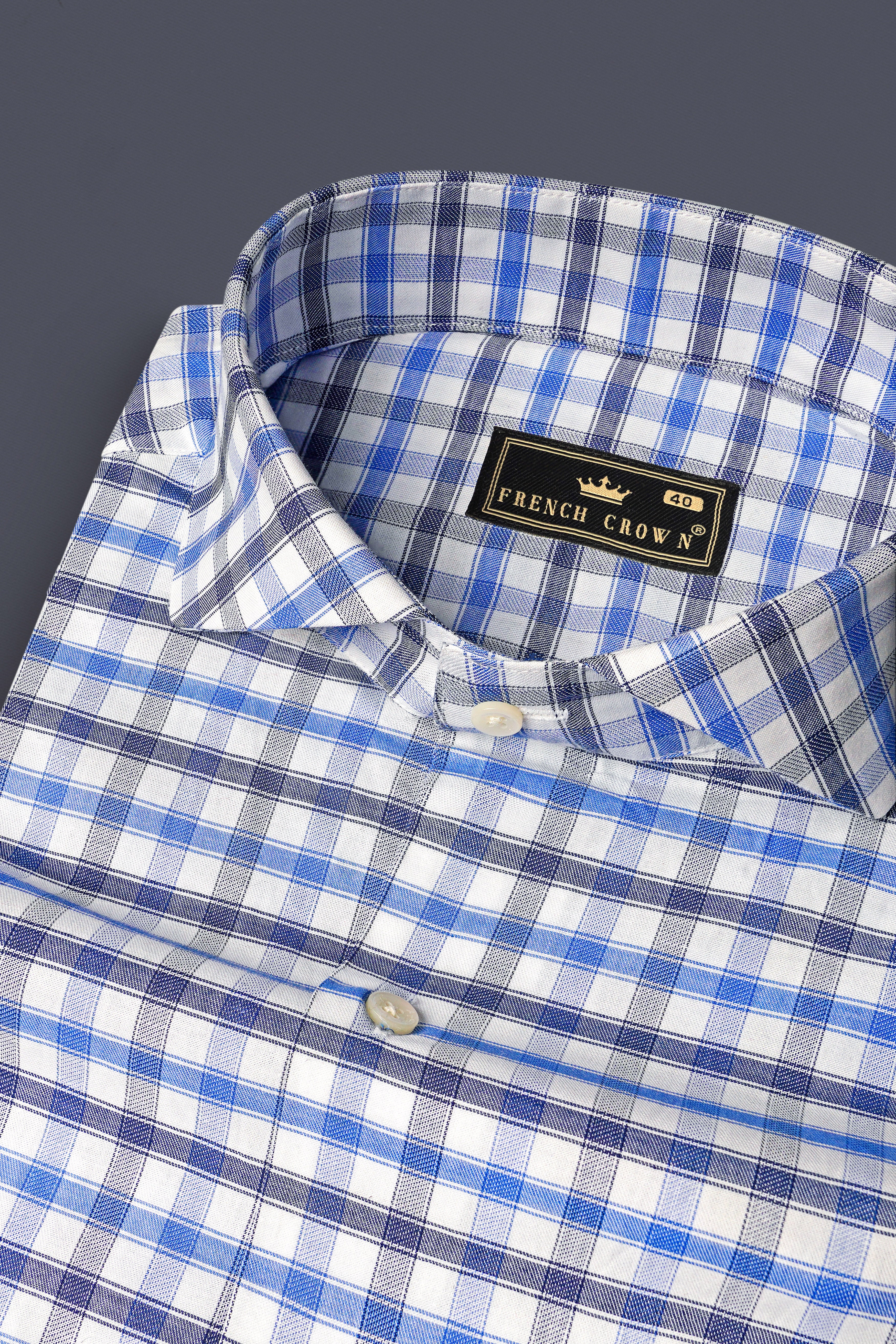 Marguerite Blue And Bright White Checked Dobby Textured Premium Giza Cotton Shirt