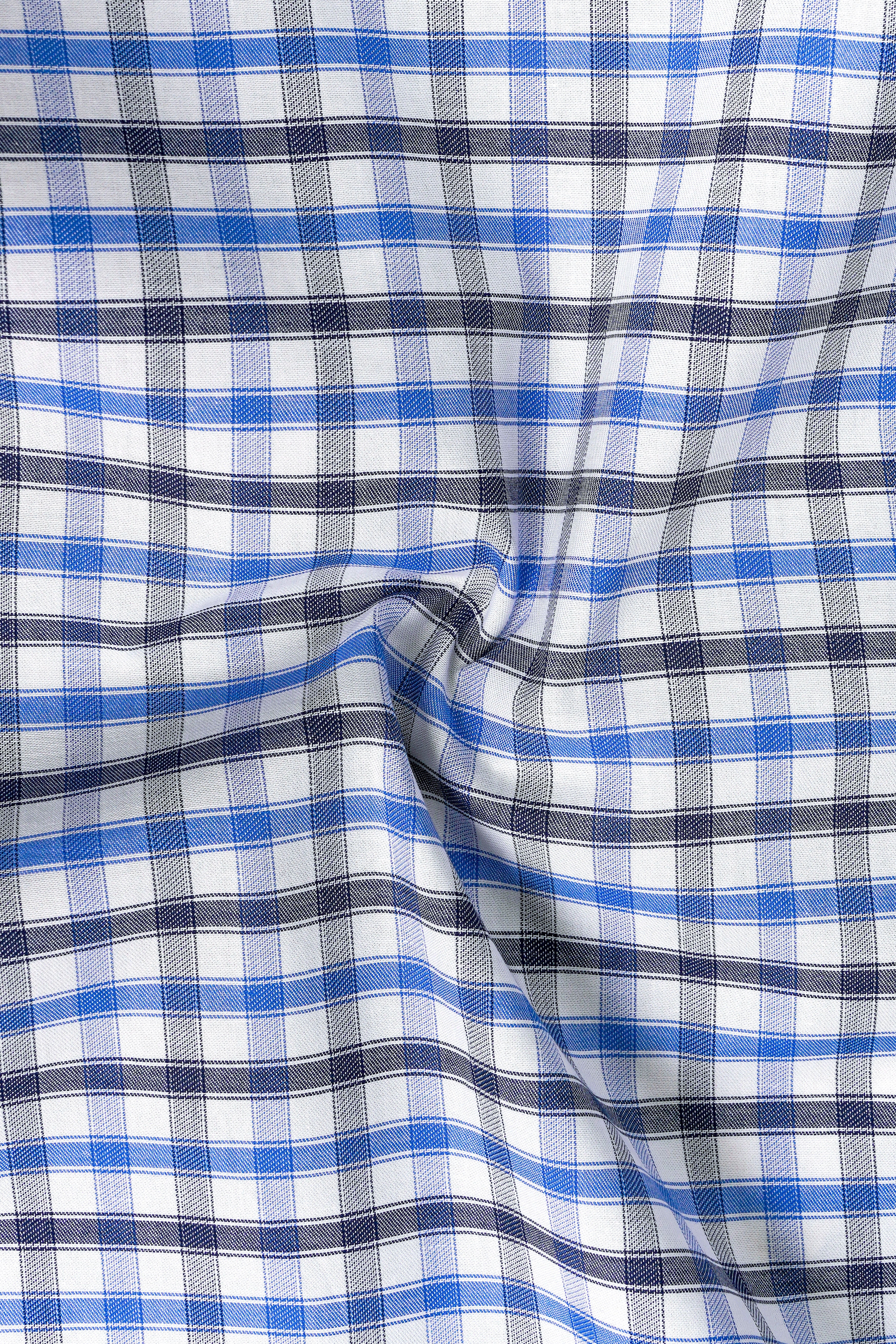 Marguerite Blue And Bright White Checked Dobby Textured Premium Giza Cotton Shirt