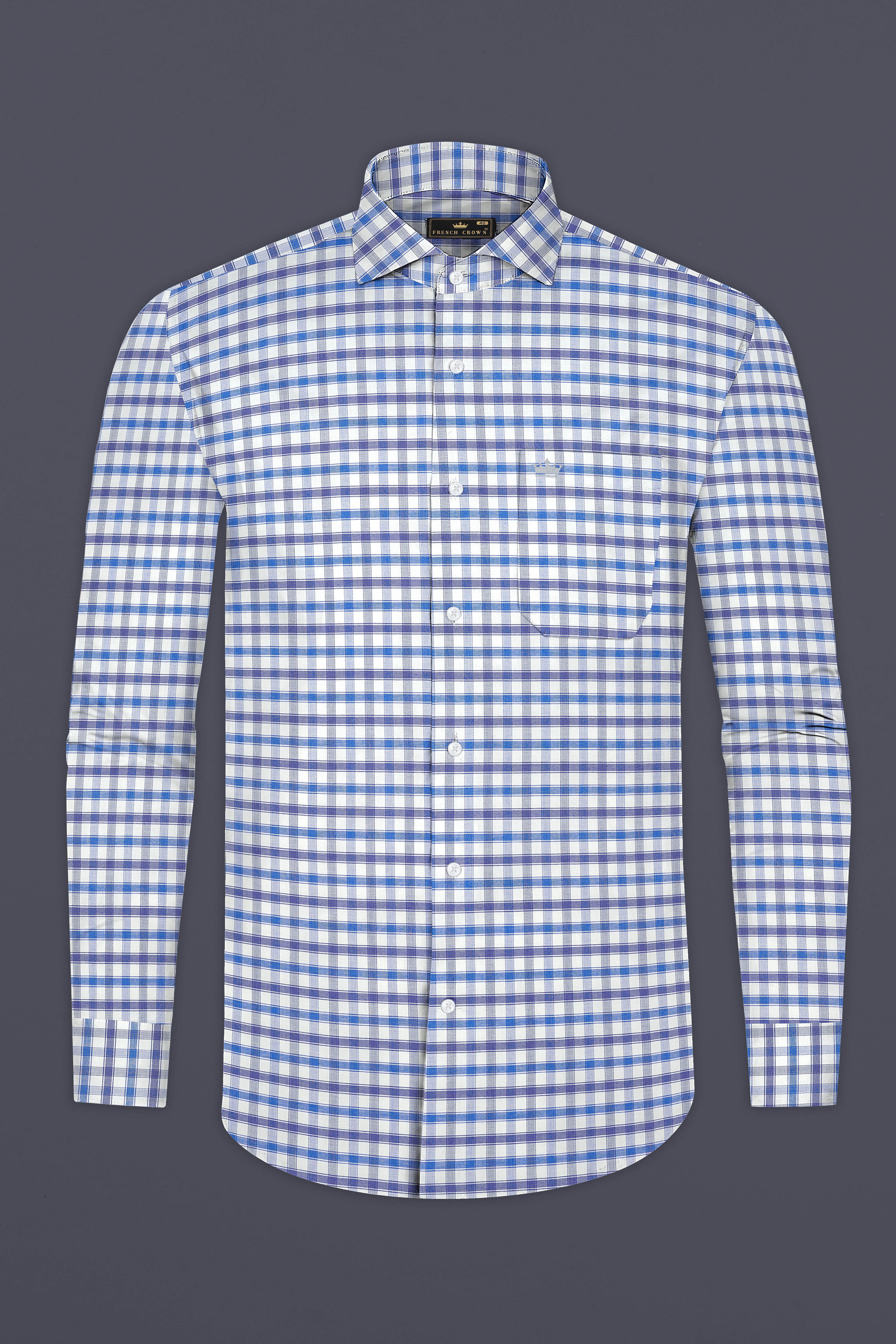 Marguerite Blue And Bright White Checked Dobby Textured Premium Giza Cotton Shirt