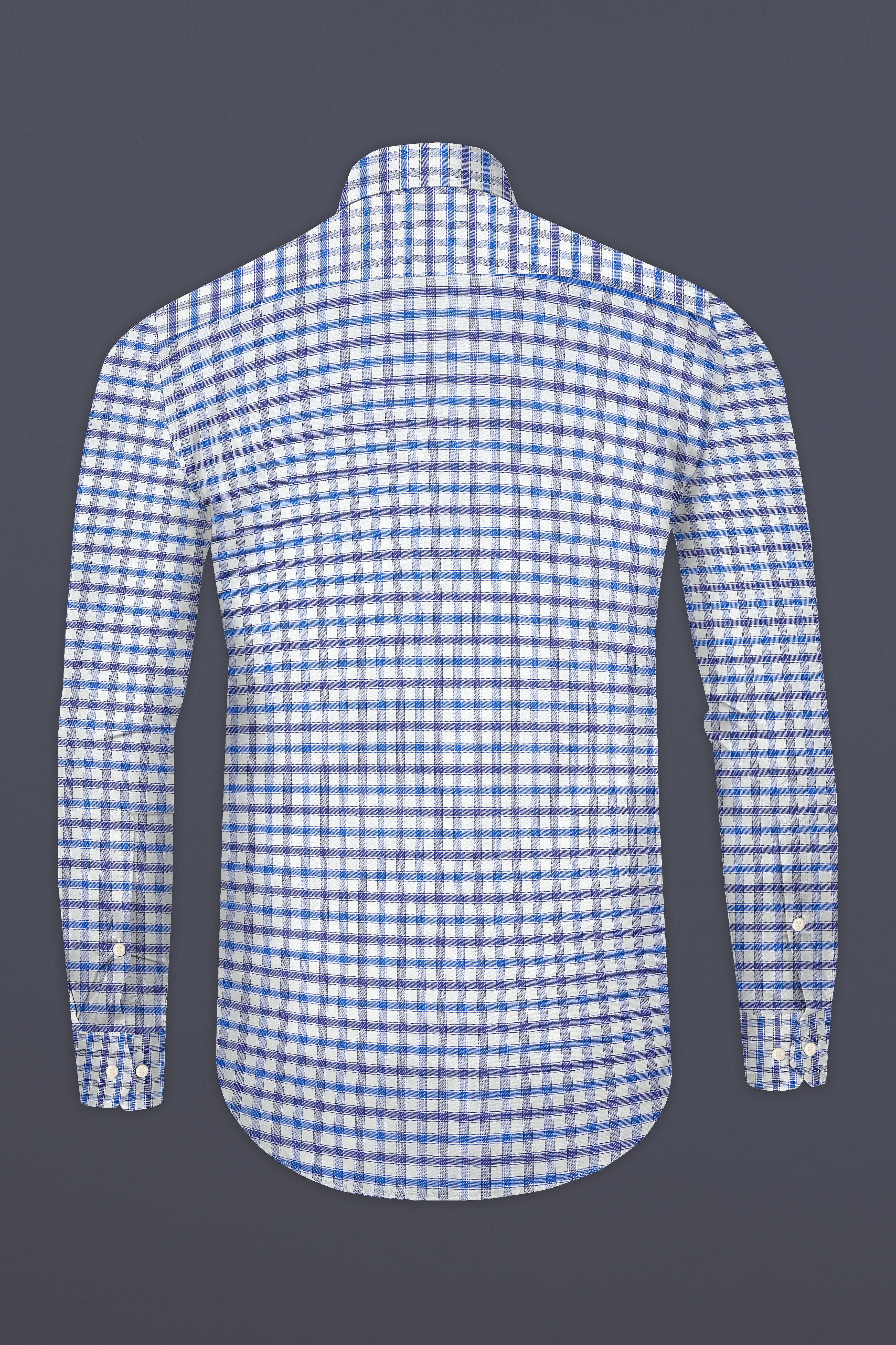 Marguerite Blue And Bright White Checked Dobby Textured Premium Giza Cotton Shirt