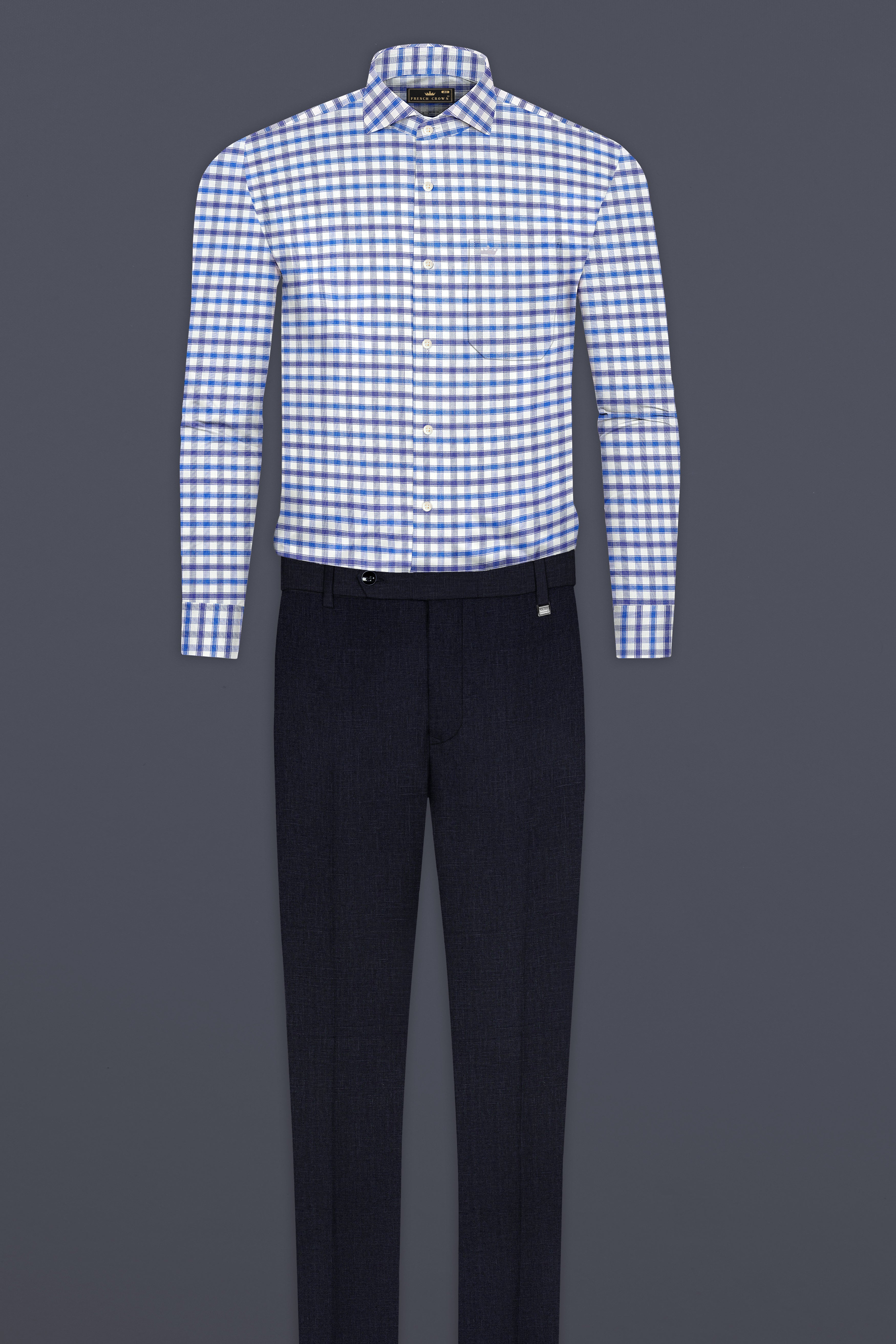 Marguerite Blue And Bright White Checked Dobby Textured Premium Giza Cotton Shirt