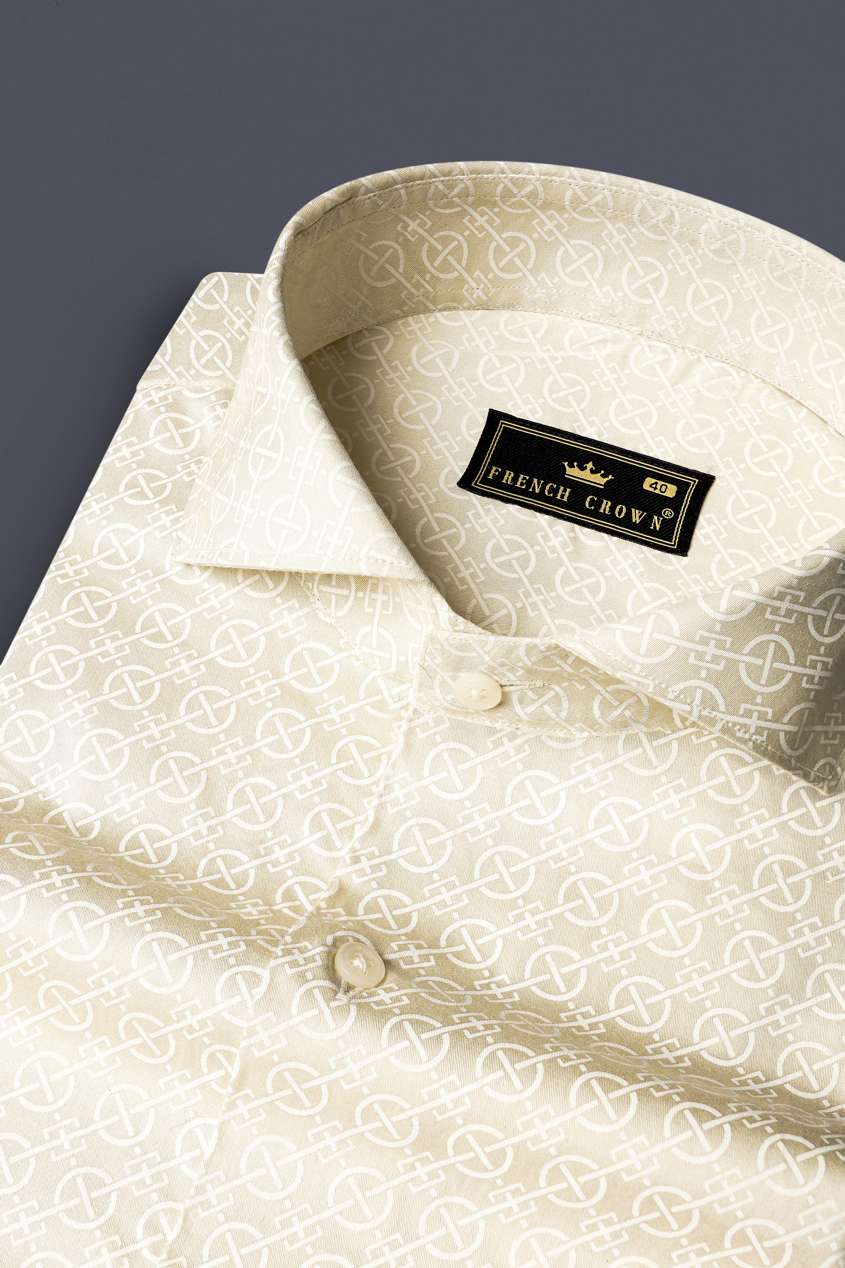 Almond Cream Prints Subtle Sheen Super Soft Premium Cotton Shirt