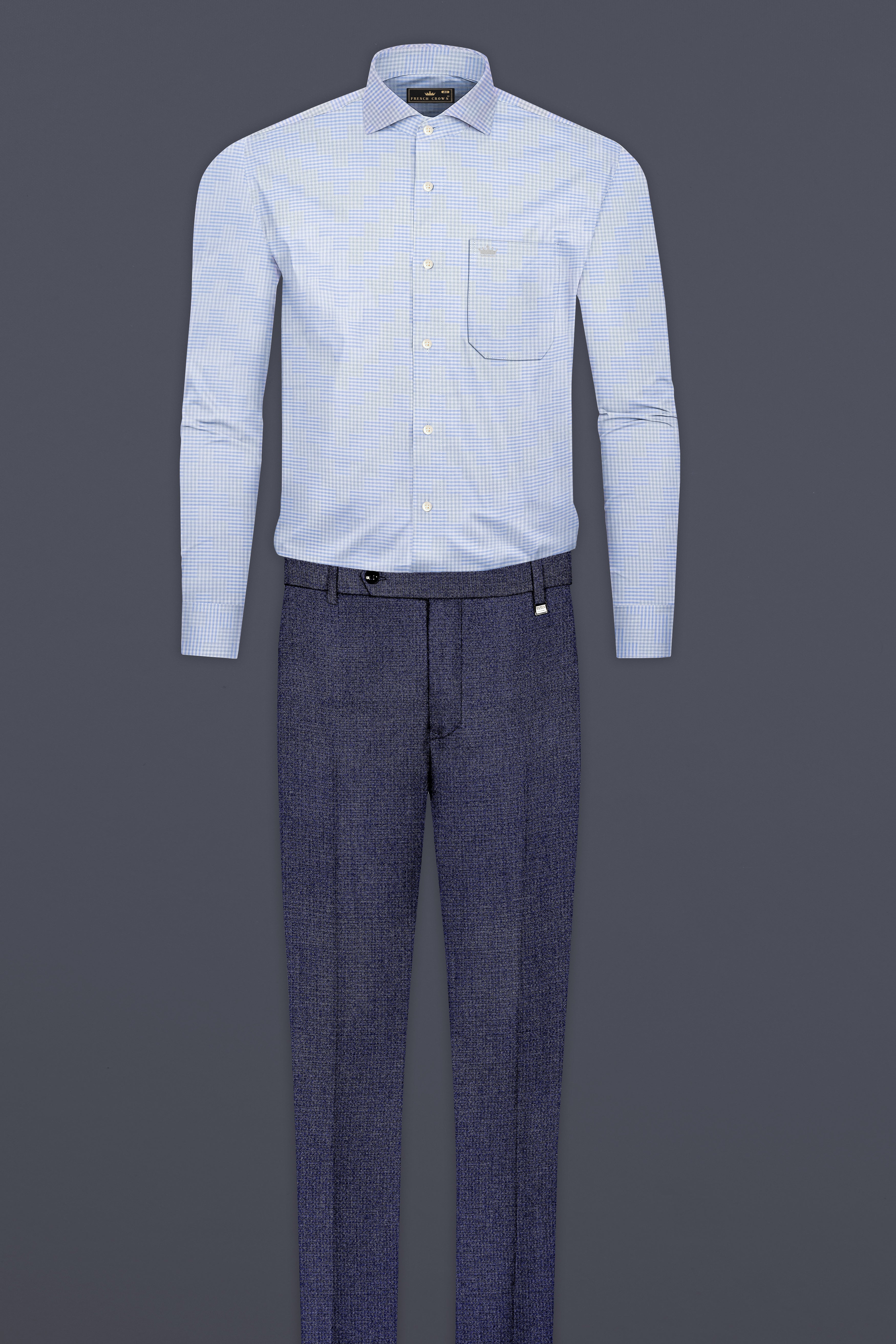 Cadet Blue Jacquard Textured Premium Cotton Shirt