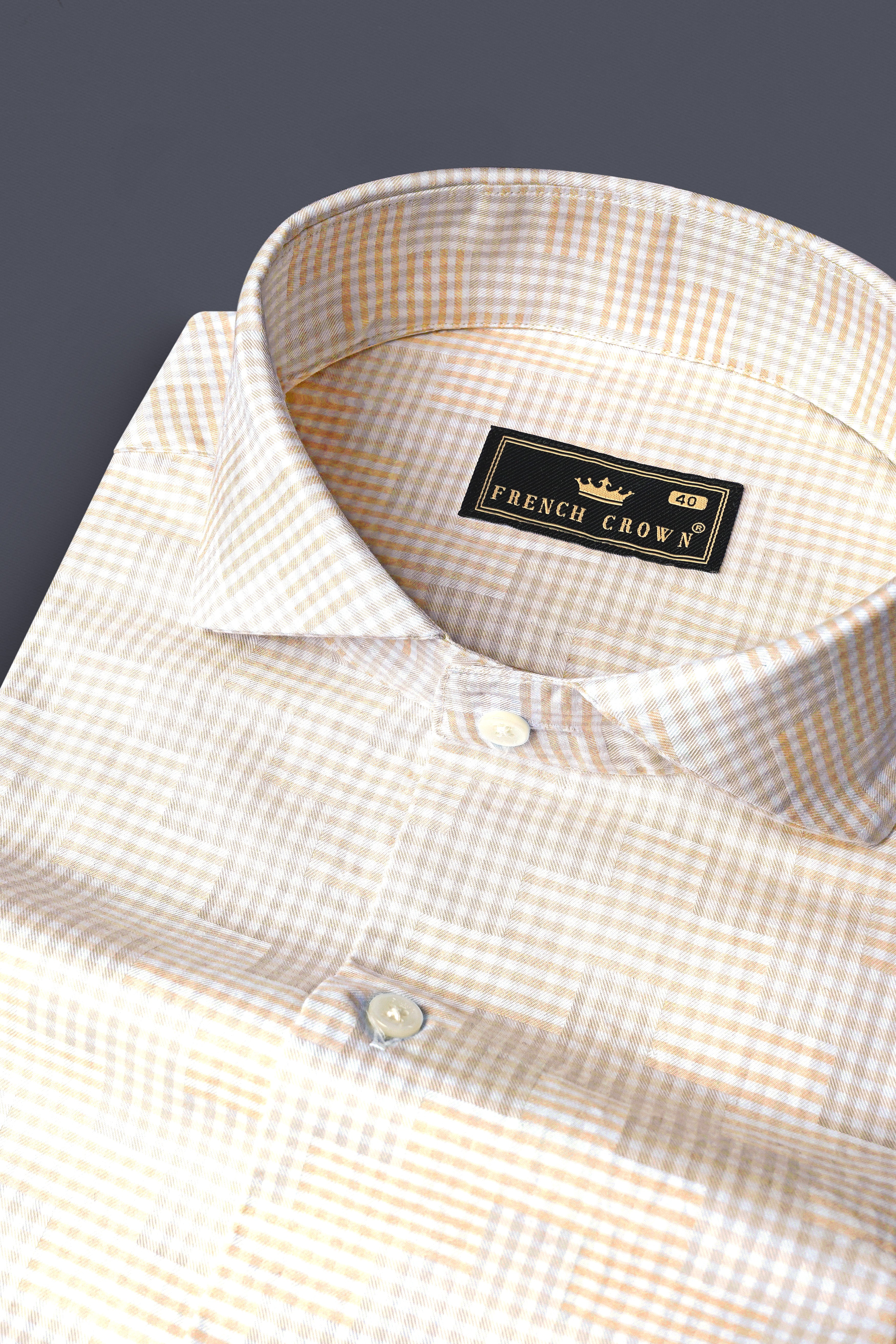 Givry Cream Jacquard Textured Premium Cotton Shirt