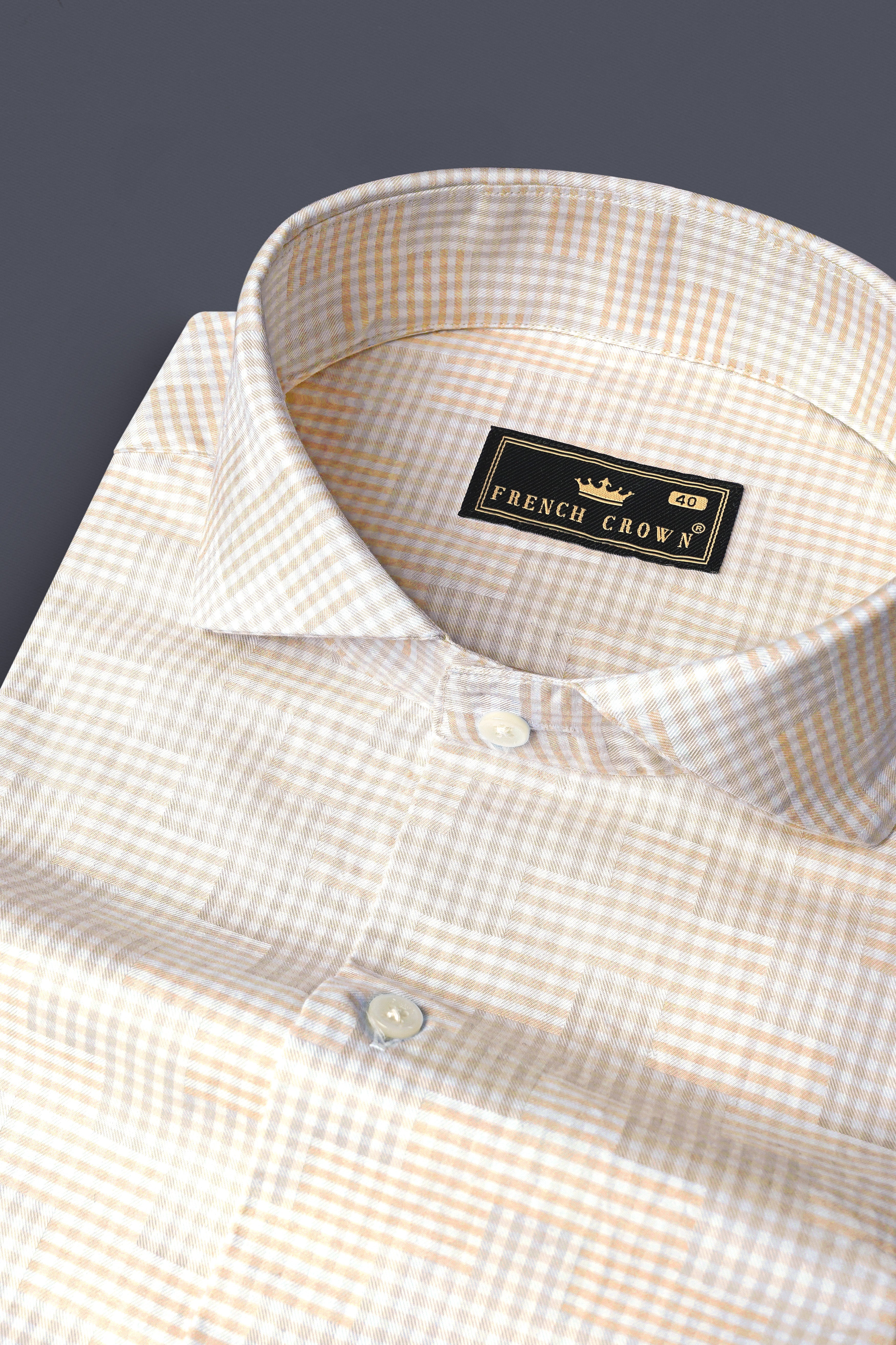 Givry Cream Jacquard Textured Premium Cotton Shirt