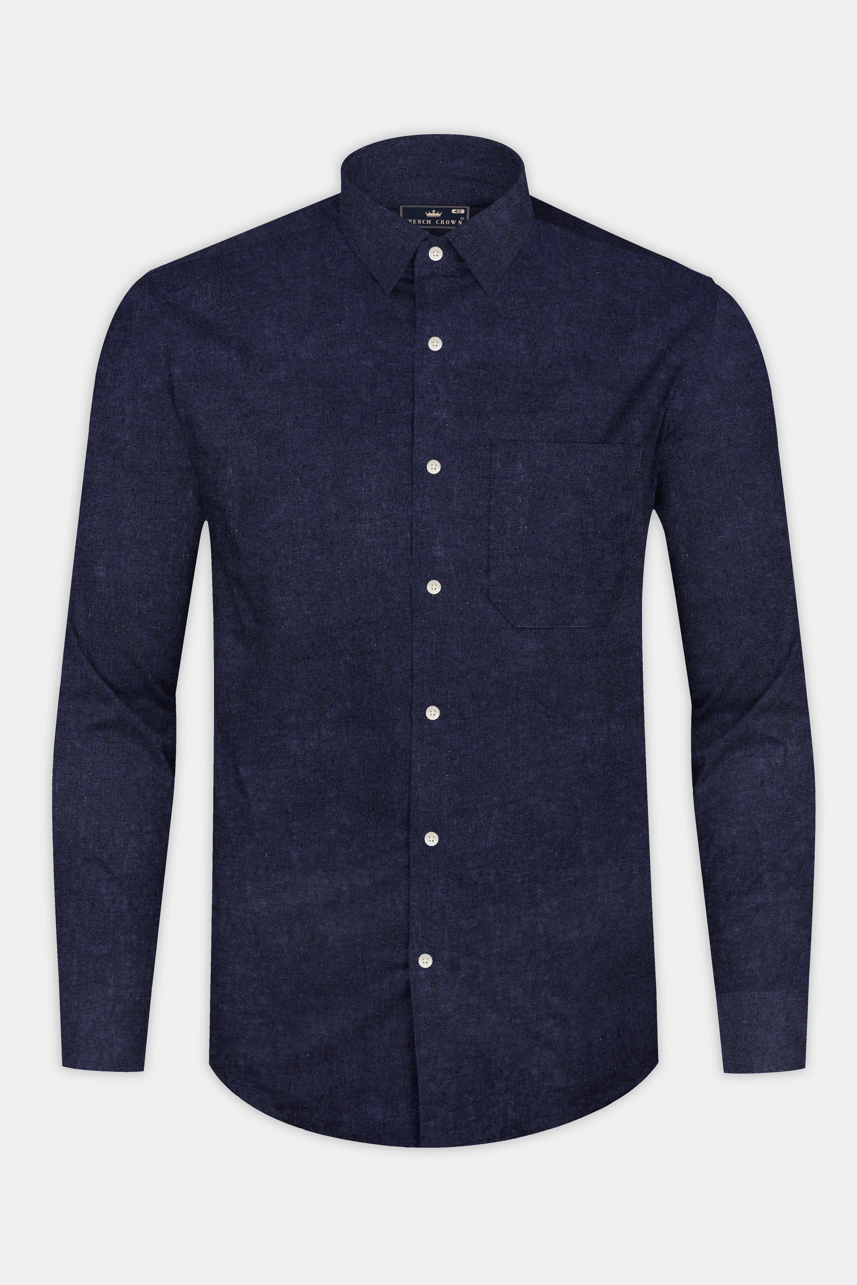 Millenium Blue Textured Premium Luxuries Linen Shirt