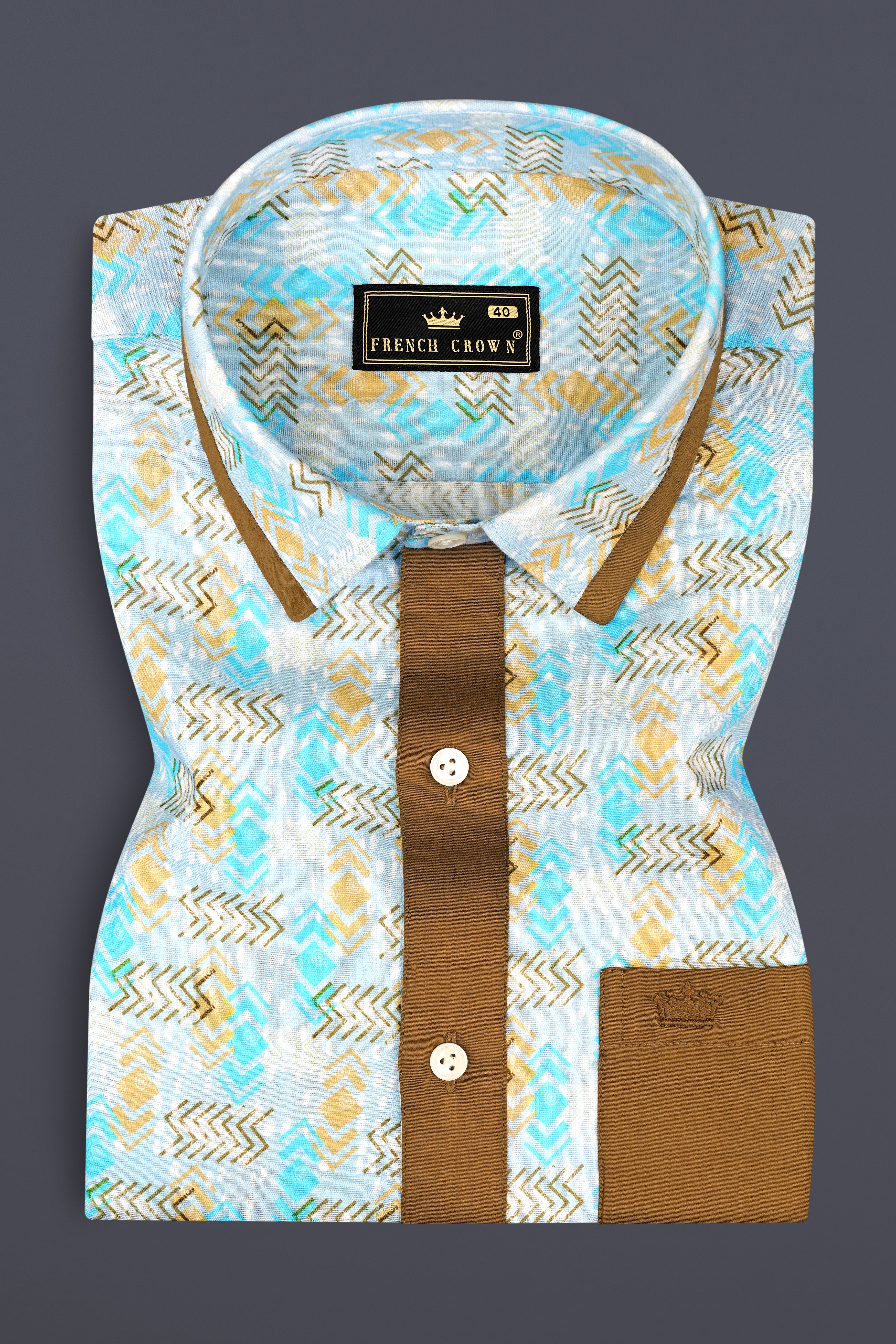 Blizzard Blue And Rope Brown Printed Premium Luxuries Linen Designer Shirt