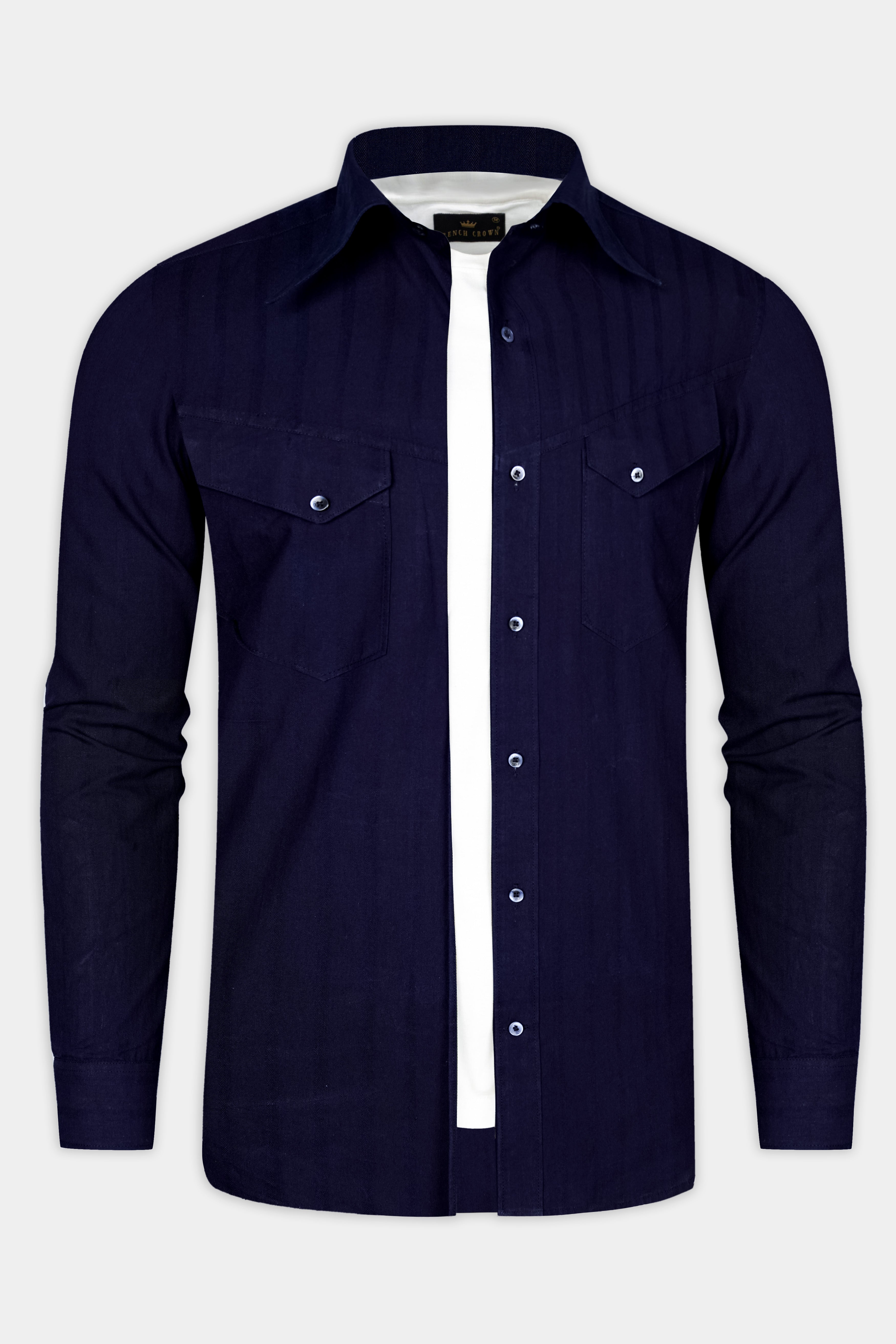 Vulcan Blue Solid Dobby Textured Premium Giza Cotton Designer Shirt