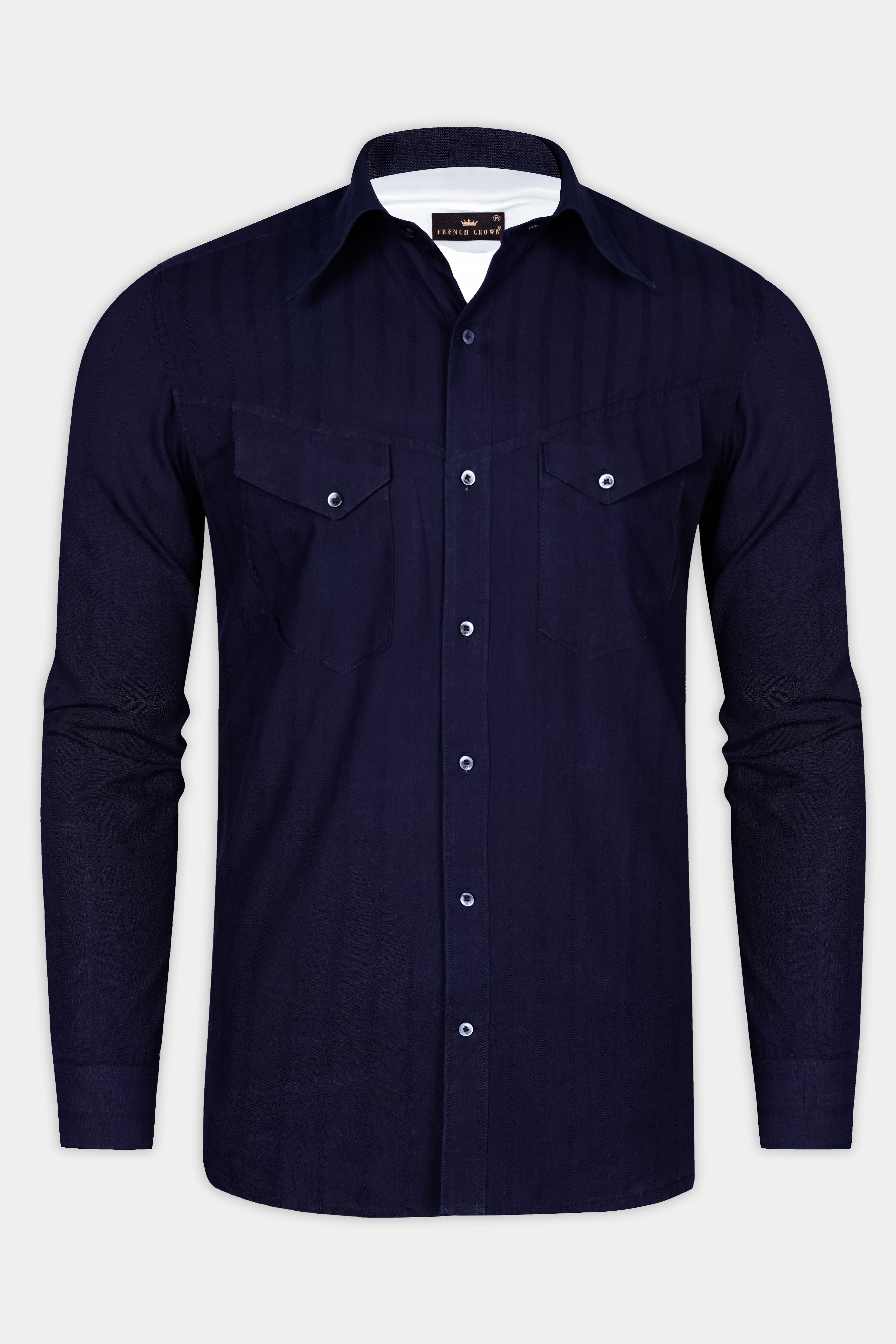 Vulcan Blue Solid Dobby Textured Premium Giza Cotton Designer Shirt