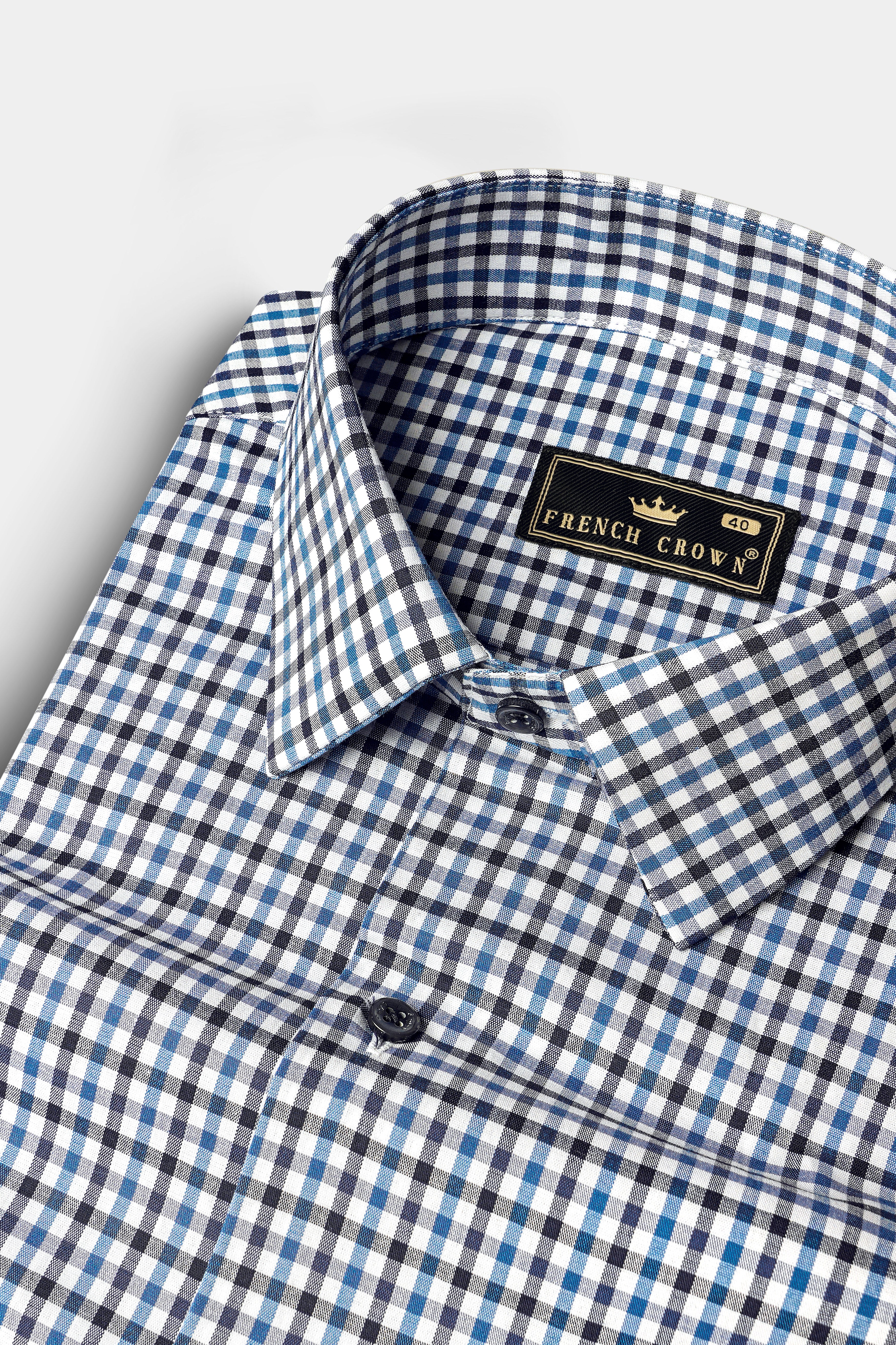 Calypso Blue And Bright White Checked Premium Giza Cotton Shirt