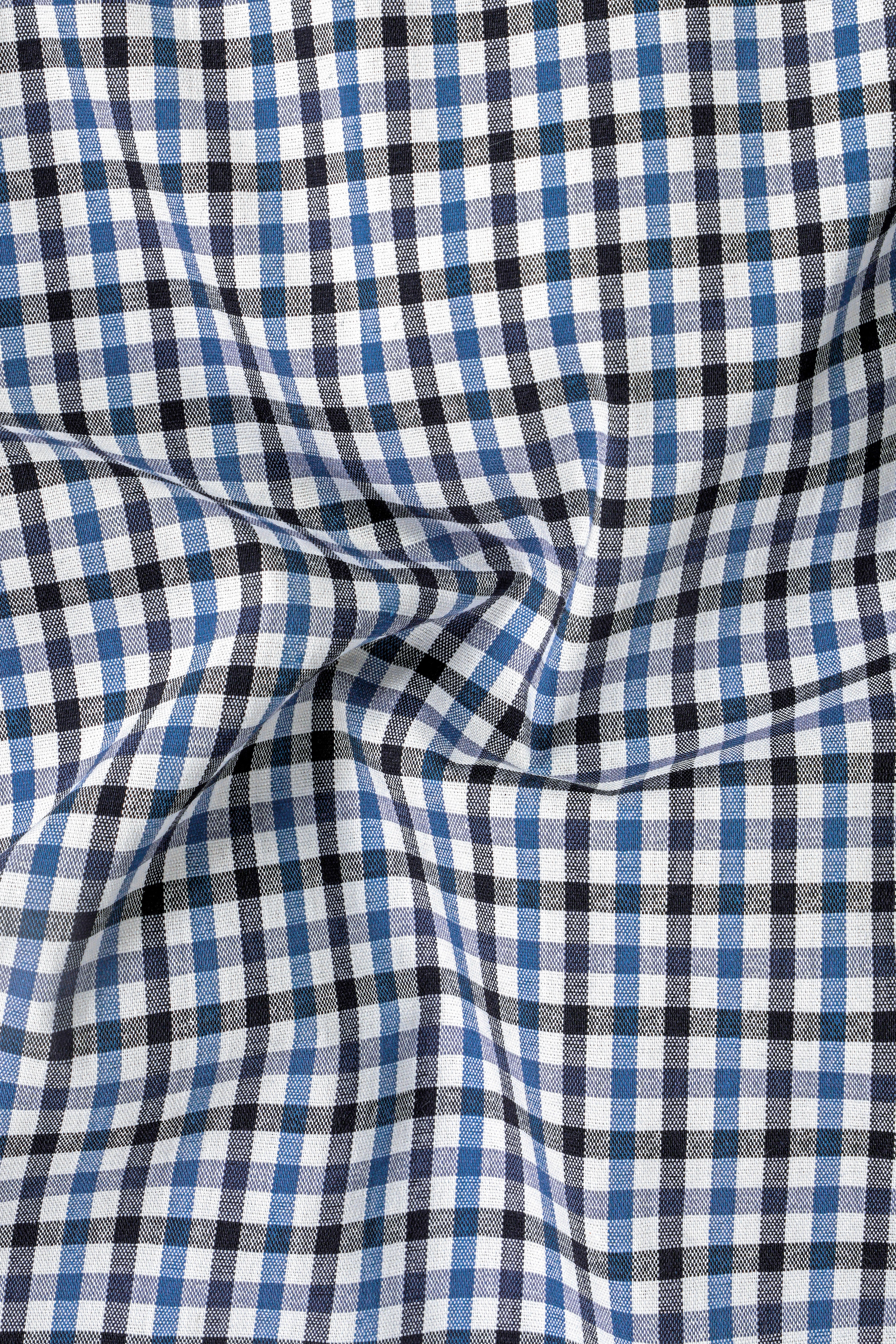 Calypso Blue And Bright White Checked Premium Giza Cotton Shirt