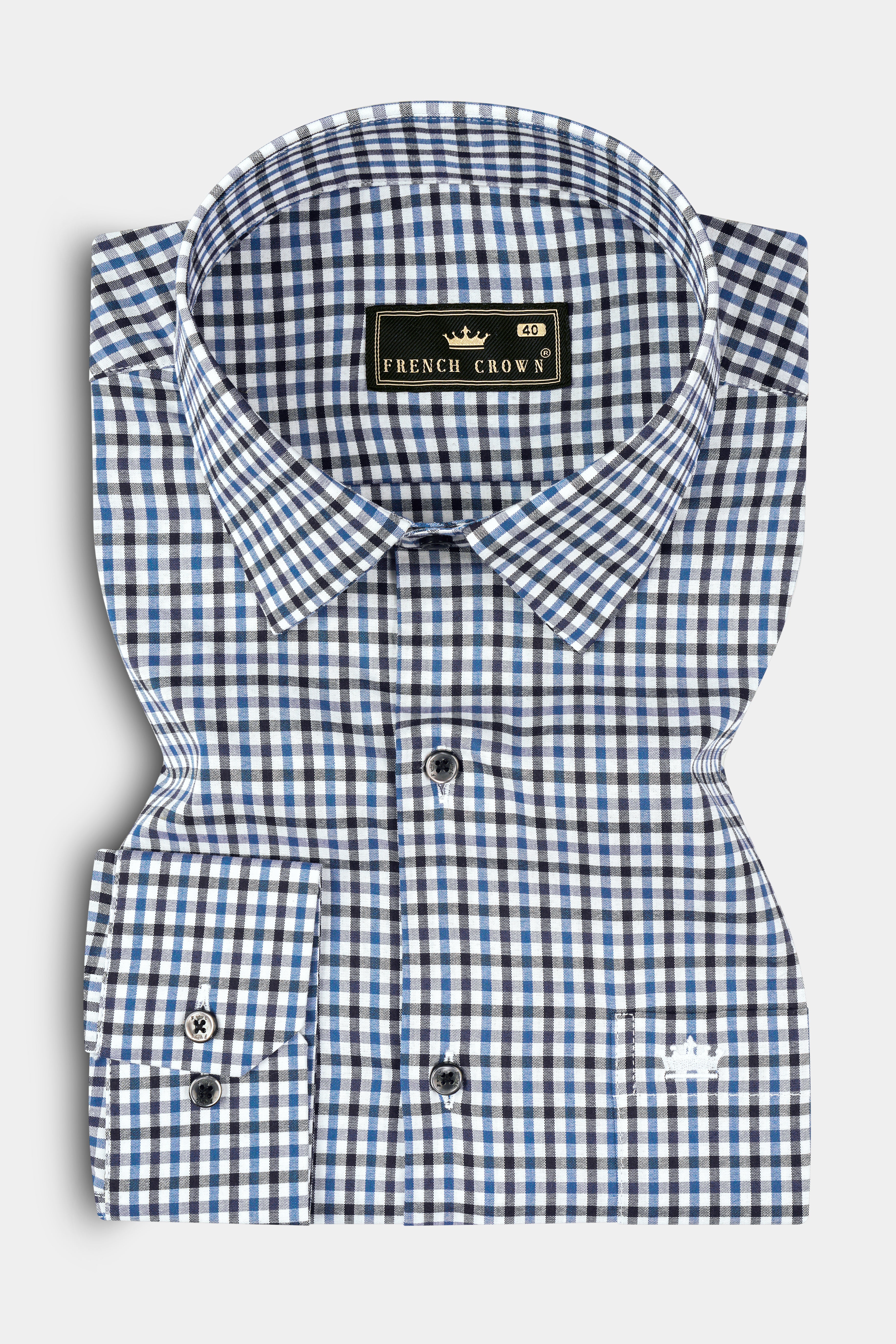 Calypso Blue And Bright White Checked Premium Giza Cotton Shirt