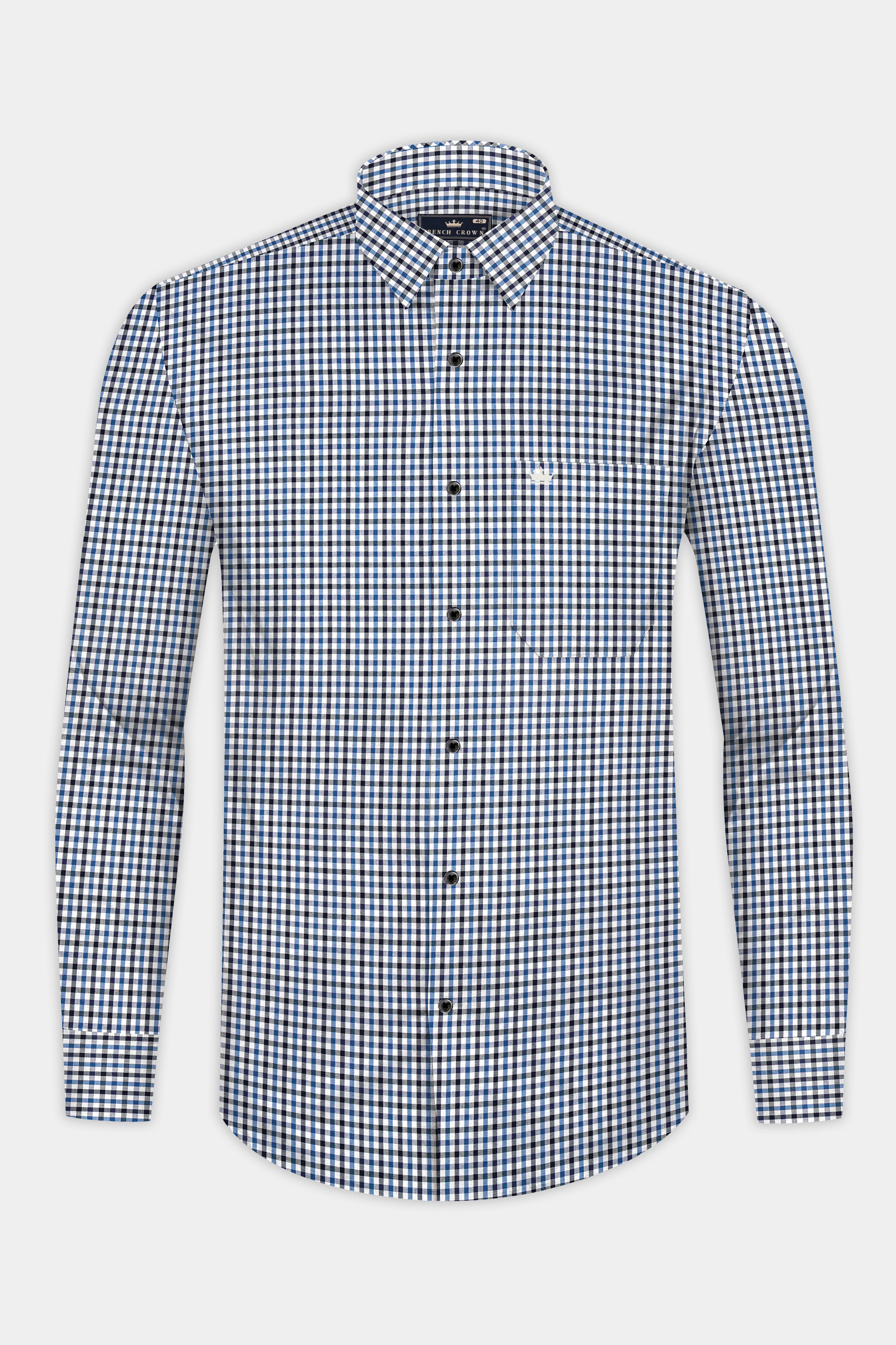 Calypso Blue And Bright White Checked Premium Giza Cotton Shirt