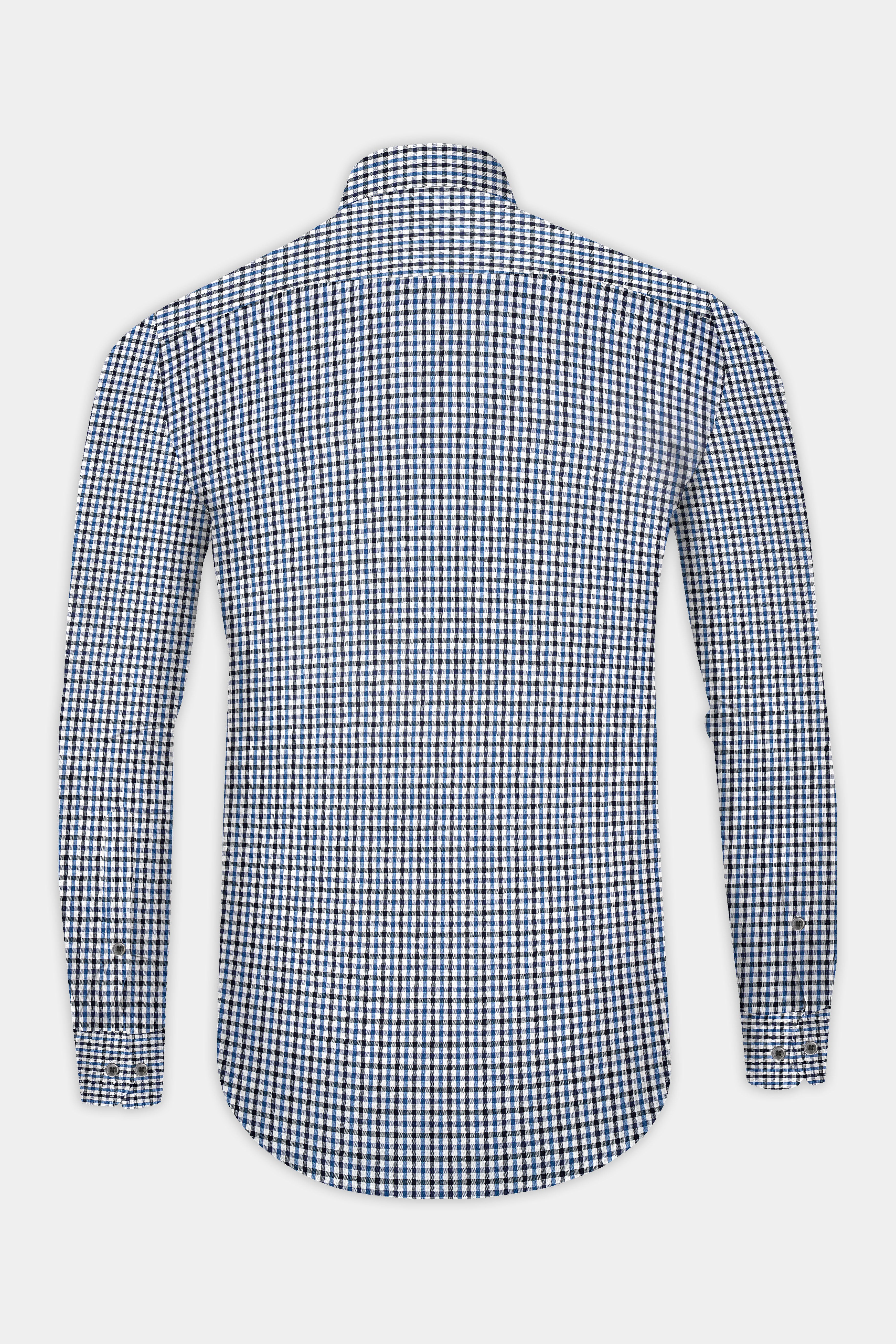 Calypso Blue And Bright White Checked Premium Giza Cotton Shirt