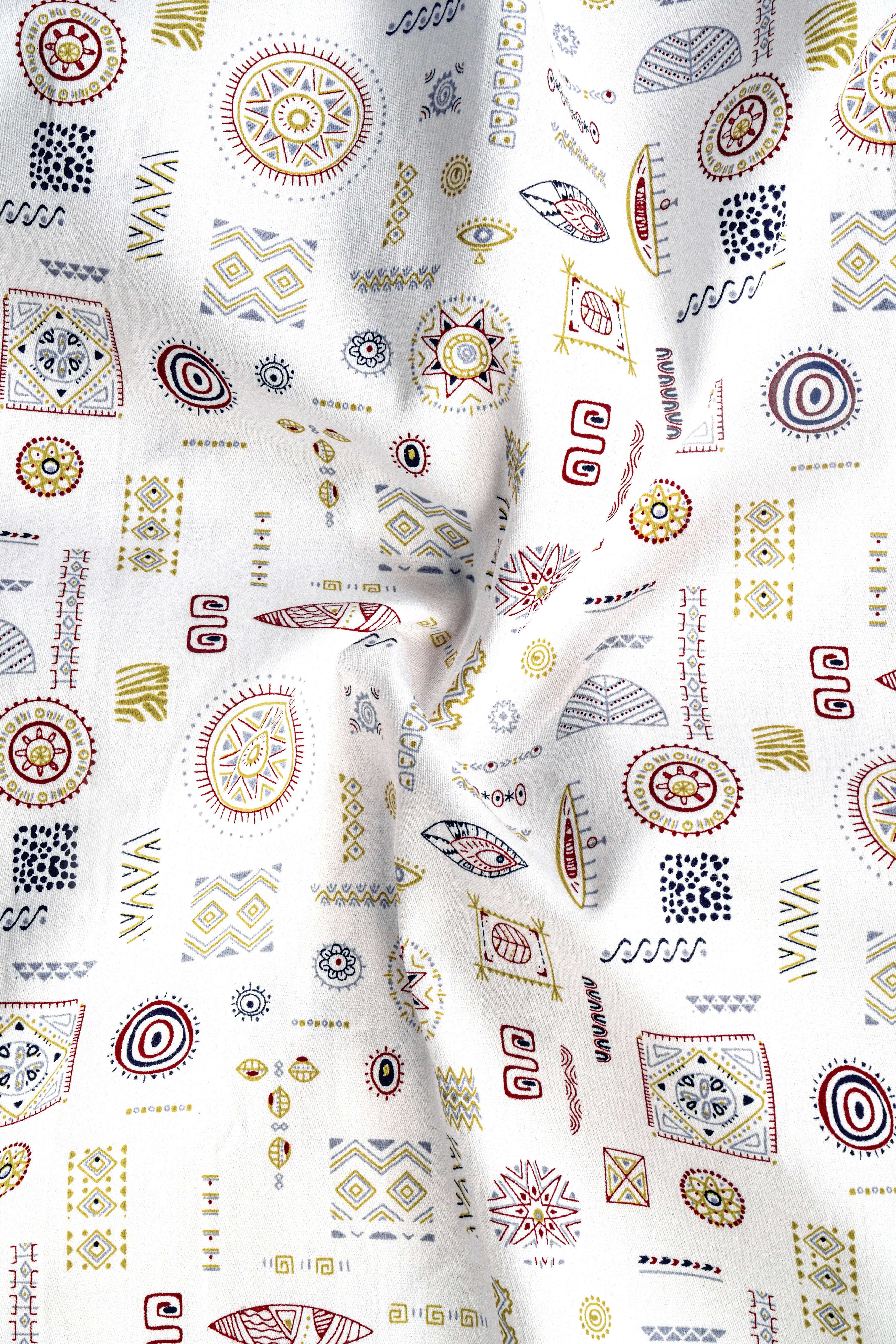 Bright White Multi Colour Prints Subtle Sheen Super Soft Premium Cotton Shirt