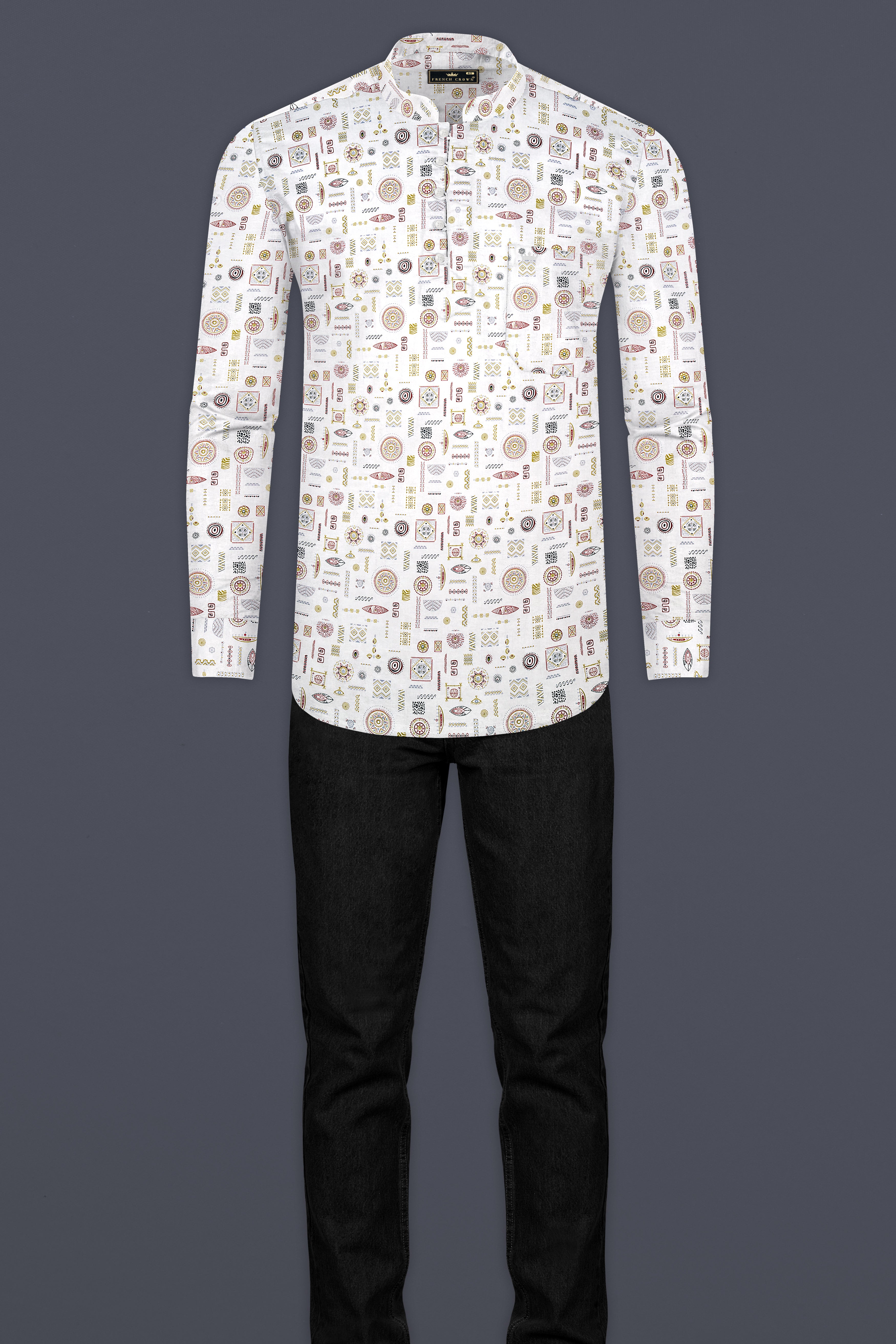 Bright White Multi Colour Prints Subtle Sheen Super Soft Premium Cotton Shirt