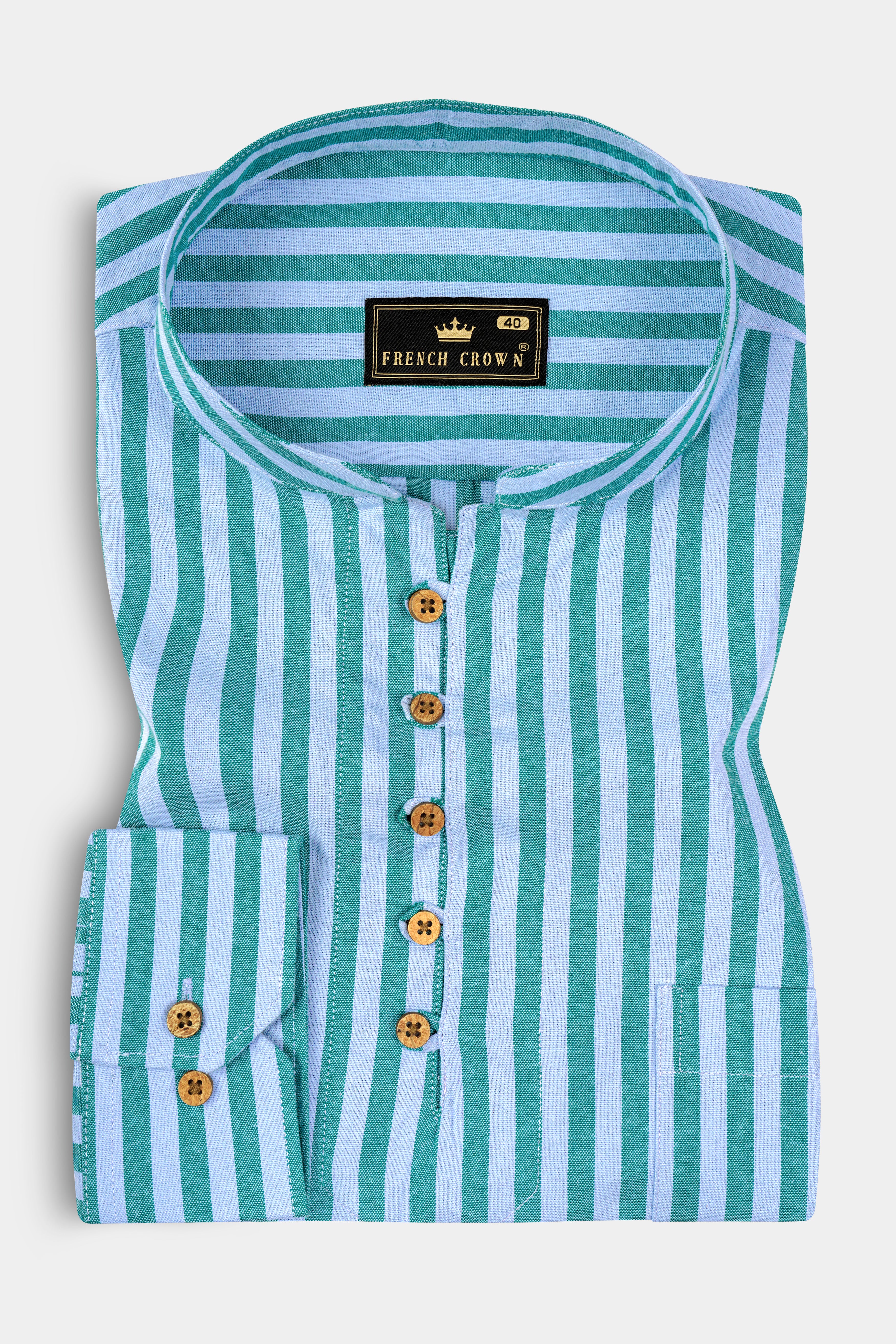 Tropical Blue And Ocean Green Striped Royal Oxford Premium Cotton Shirt