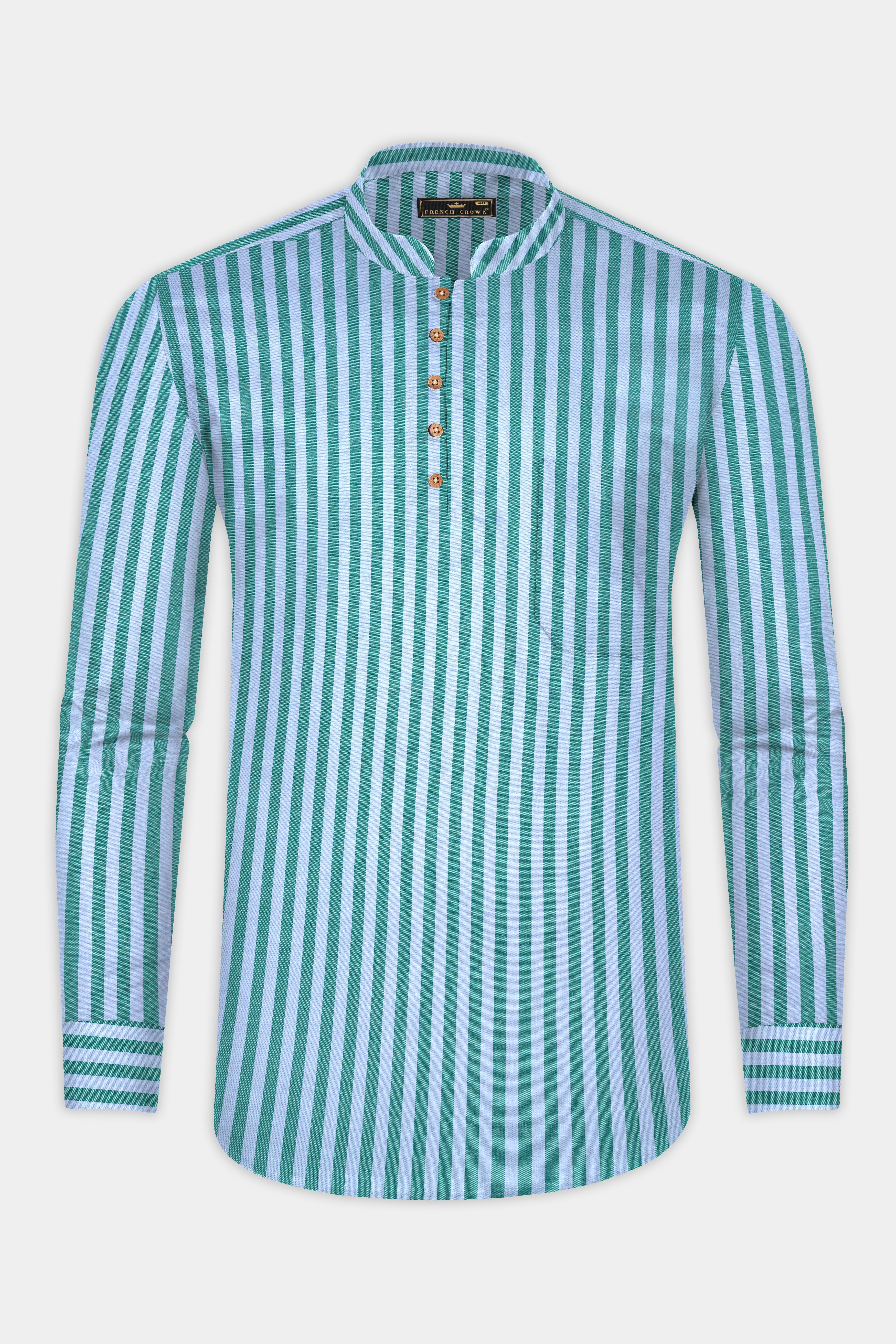 Tropical Blue And Ocean Green Striped Royal Oxford Premium Cotton Shirt