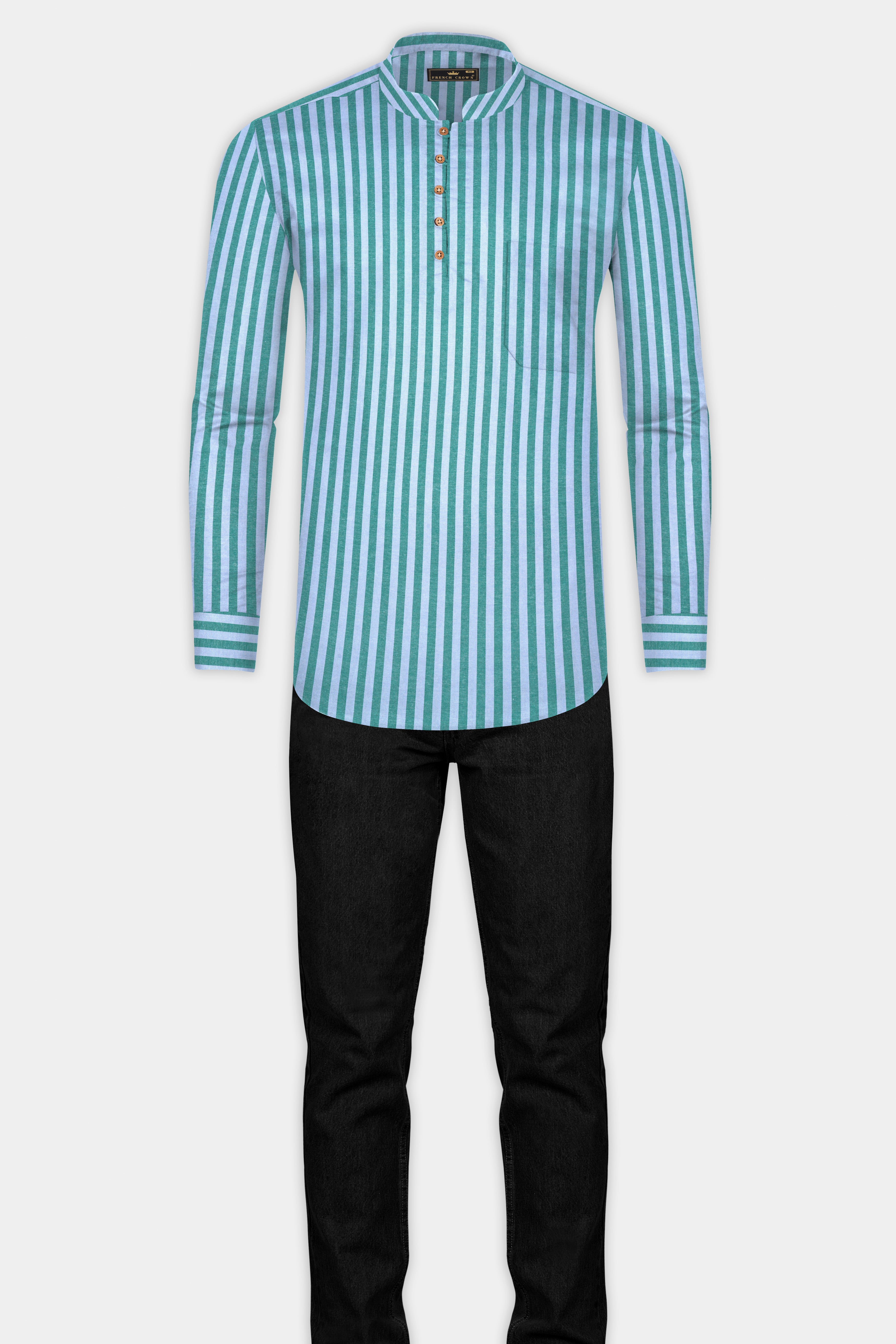 Tropical Blue And Ocean Green Striped Royal Oxford Premium Cotton Shirt