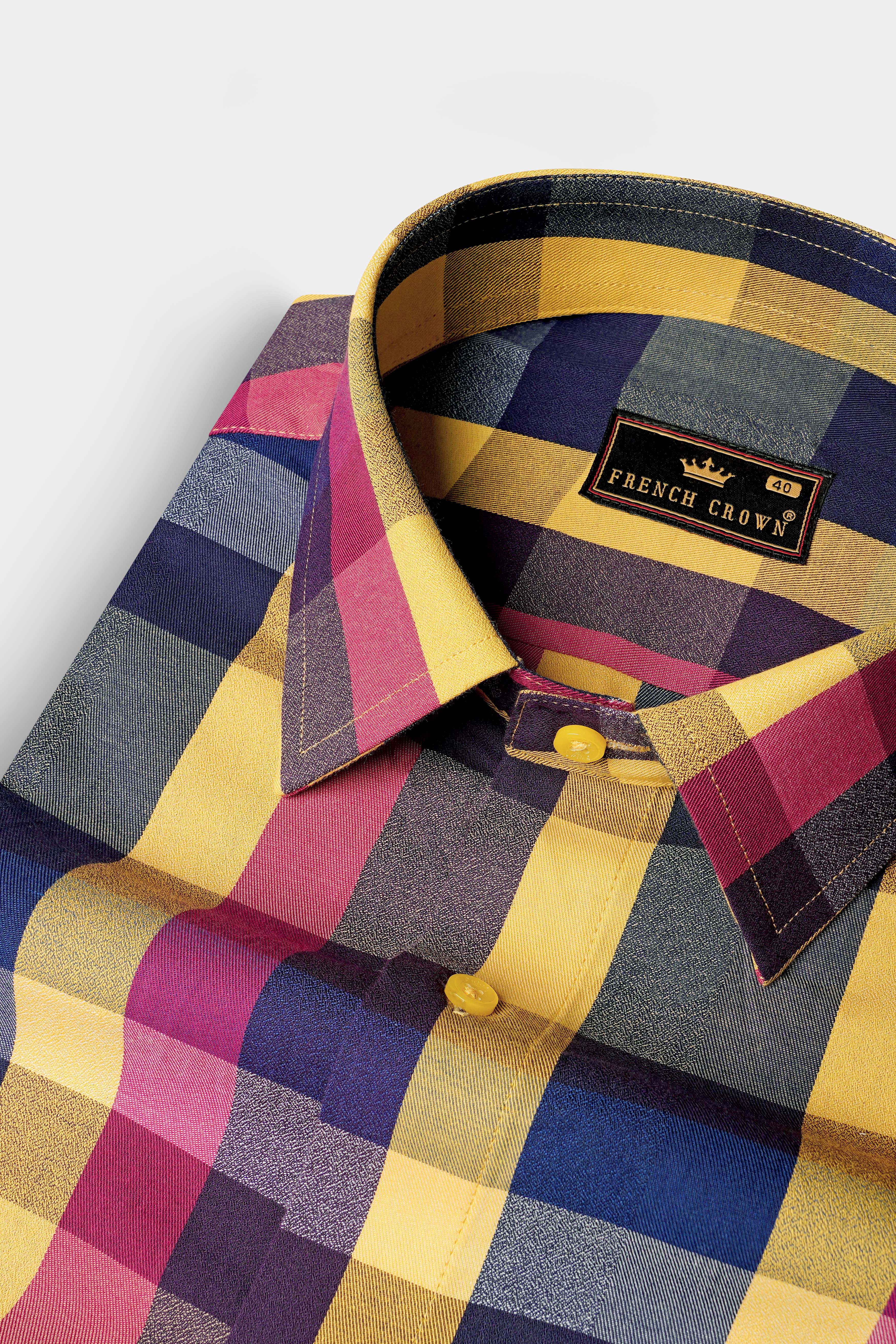 Salomie Yellow And Cabaret Pink Multi Color Plaid Twill Premium Cotton Shirt