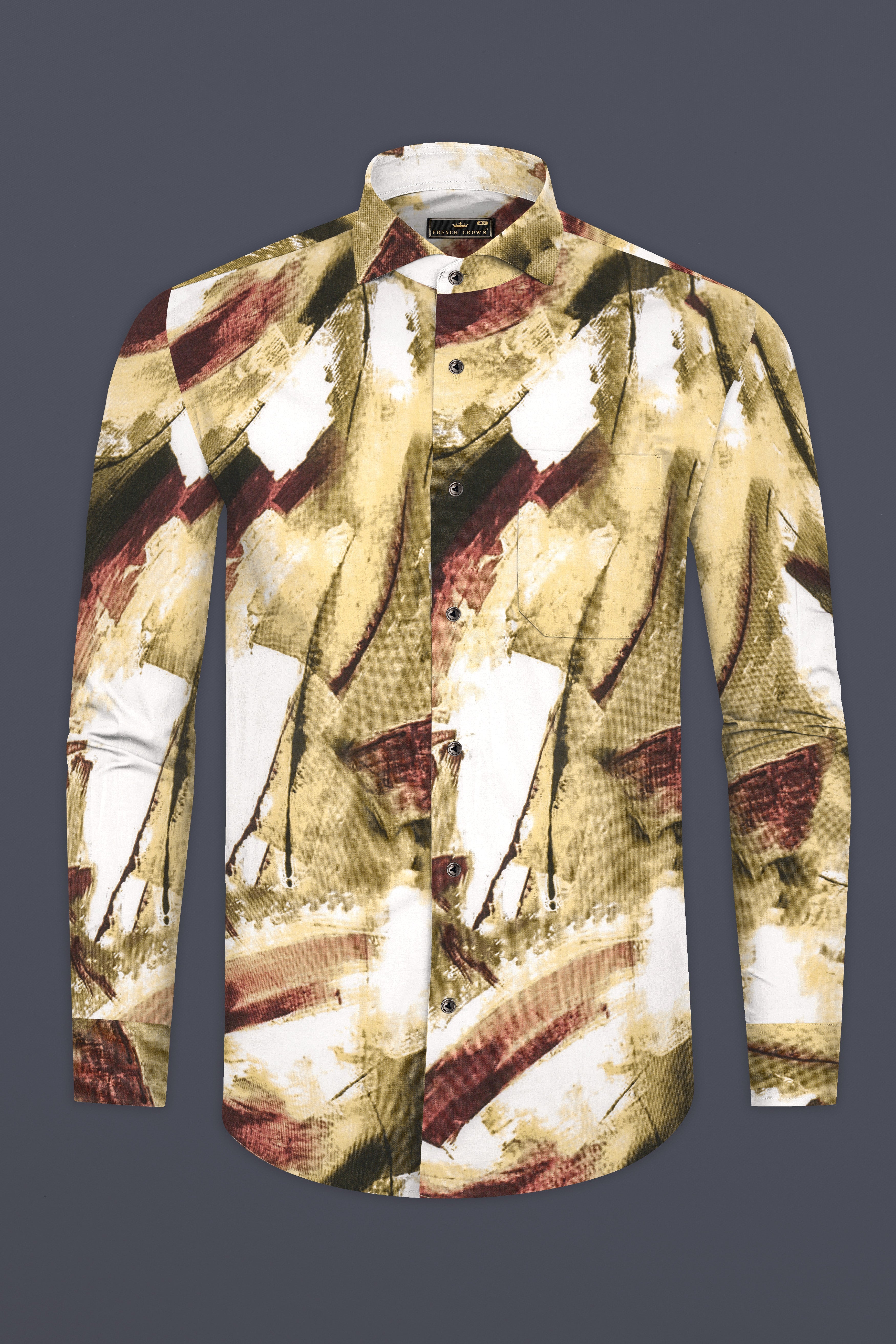 Camel Brown And Irish Maroon Abstract Dusty Printed Premium Cotton Shirt