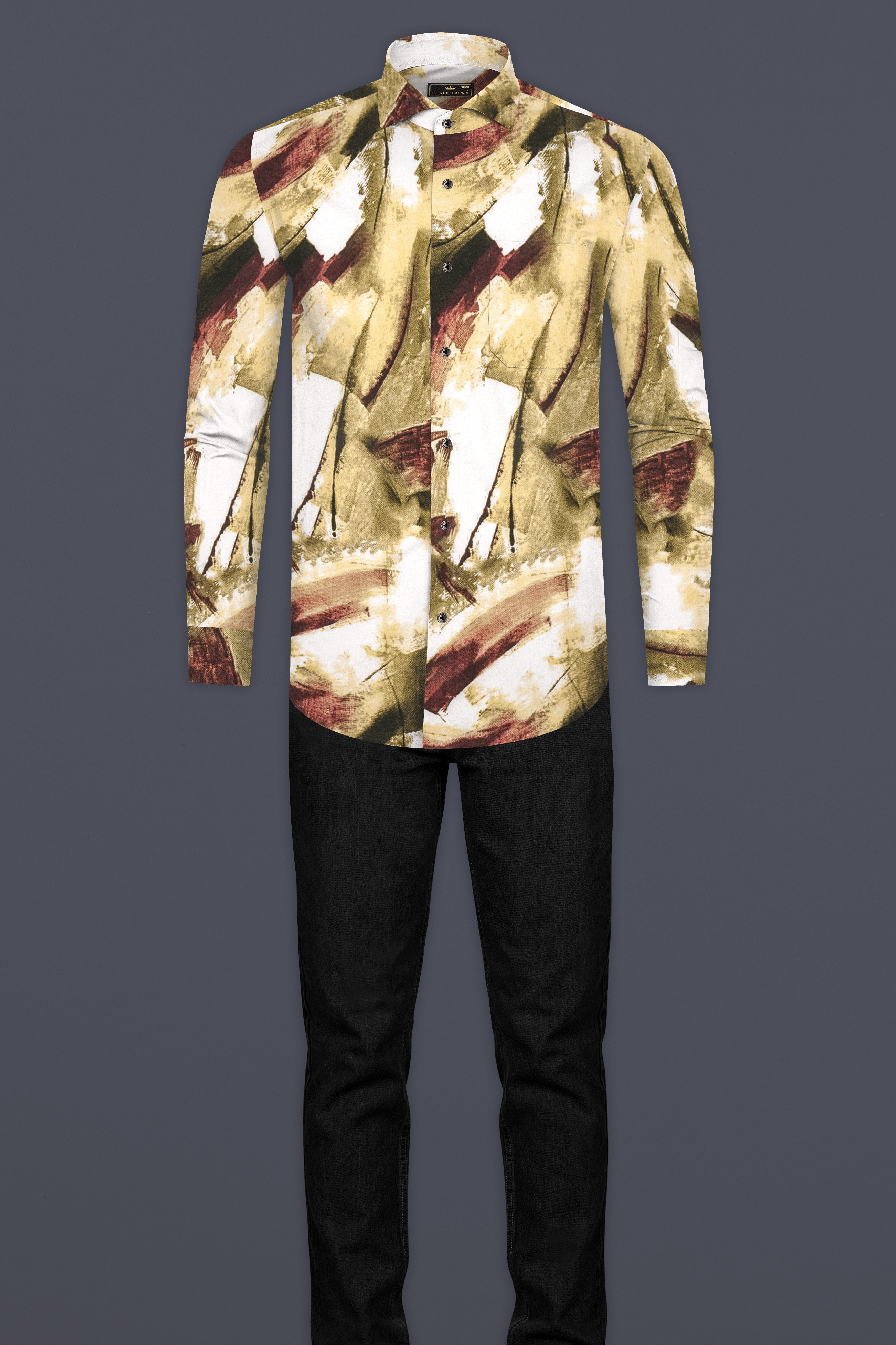 Camel Brown And Irish Maroon Abstract Dusty Printed Premium Cotton Shirt