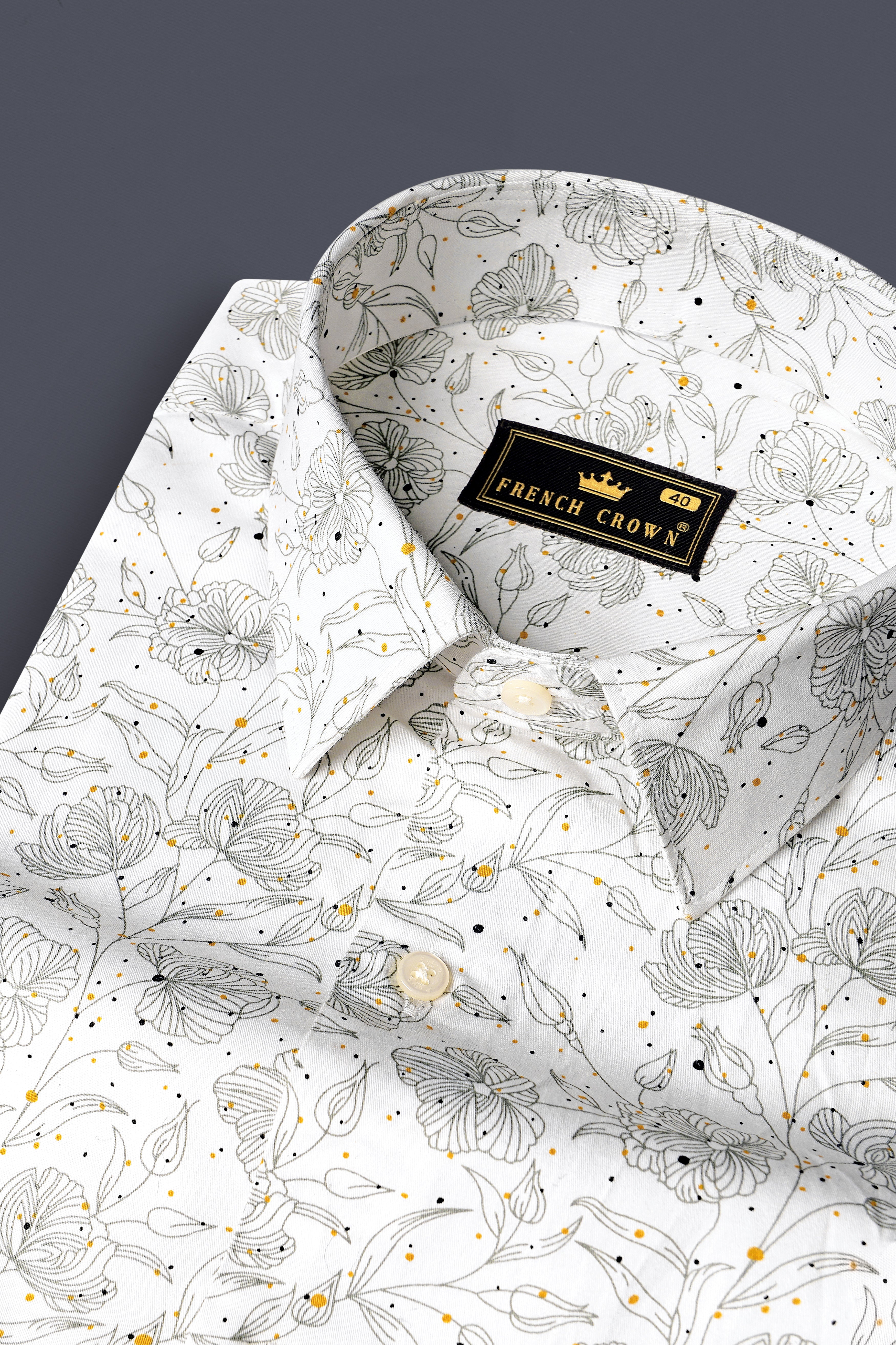 Bright White Floral Printed Subtle Sheen Super Soft Premium Cotton Shirt