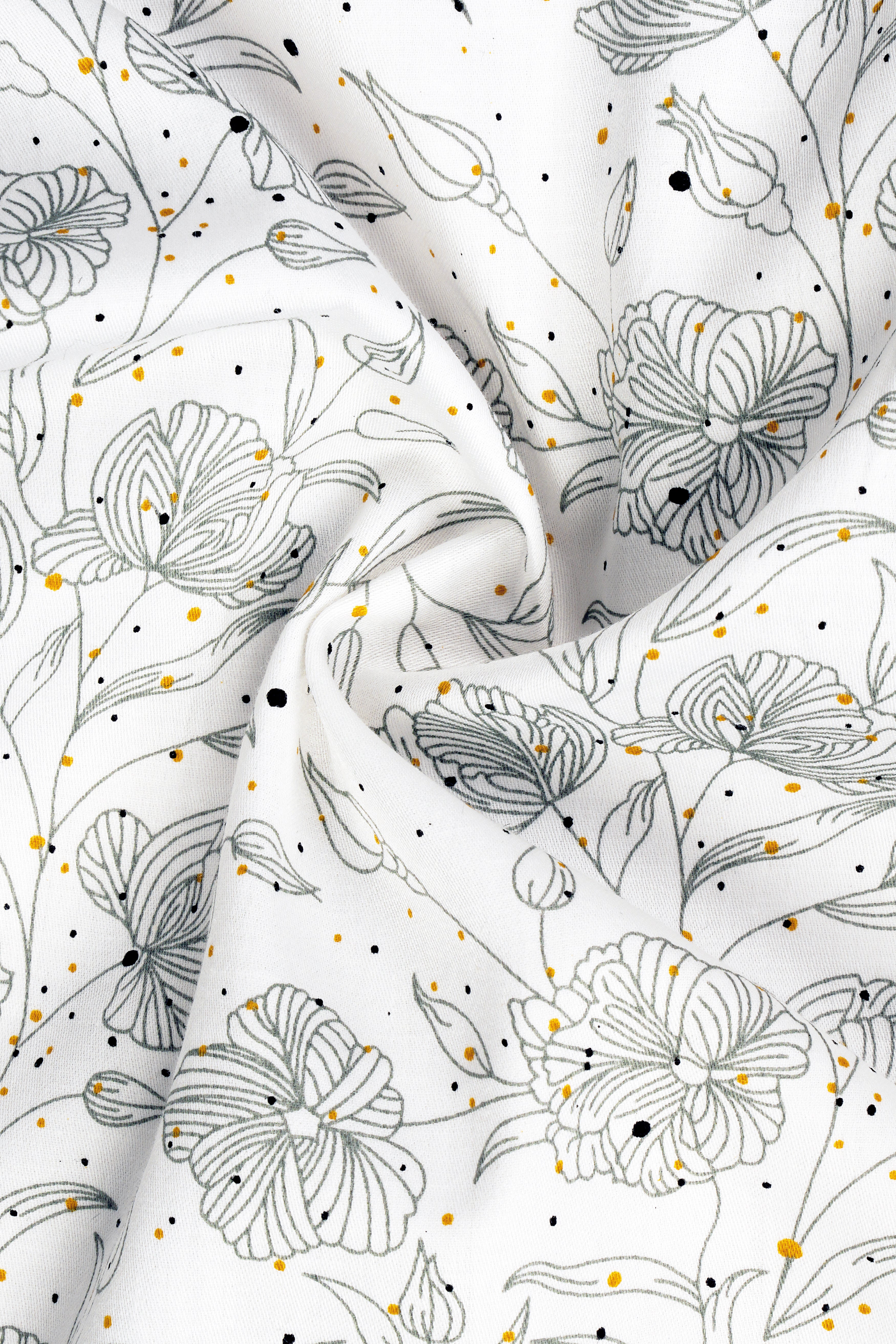 Bright White Floral Printed Subtle Sheen Super Soft Premium Cotton Shirt