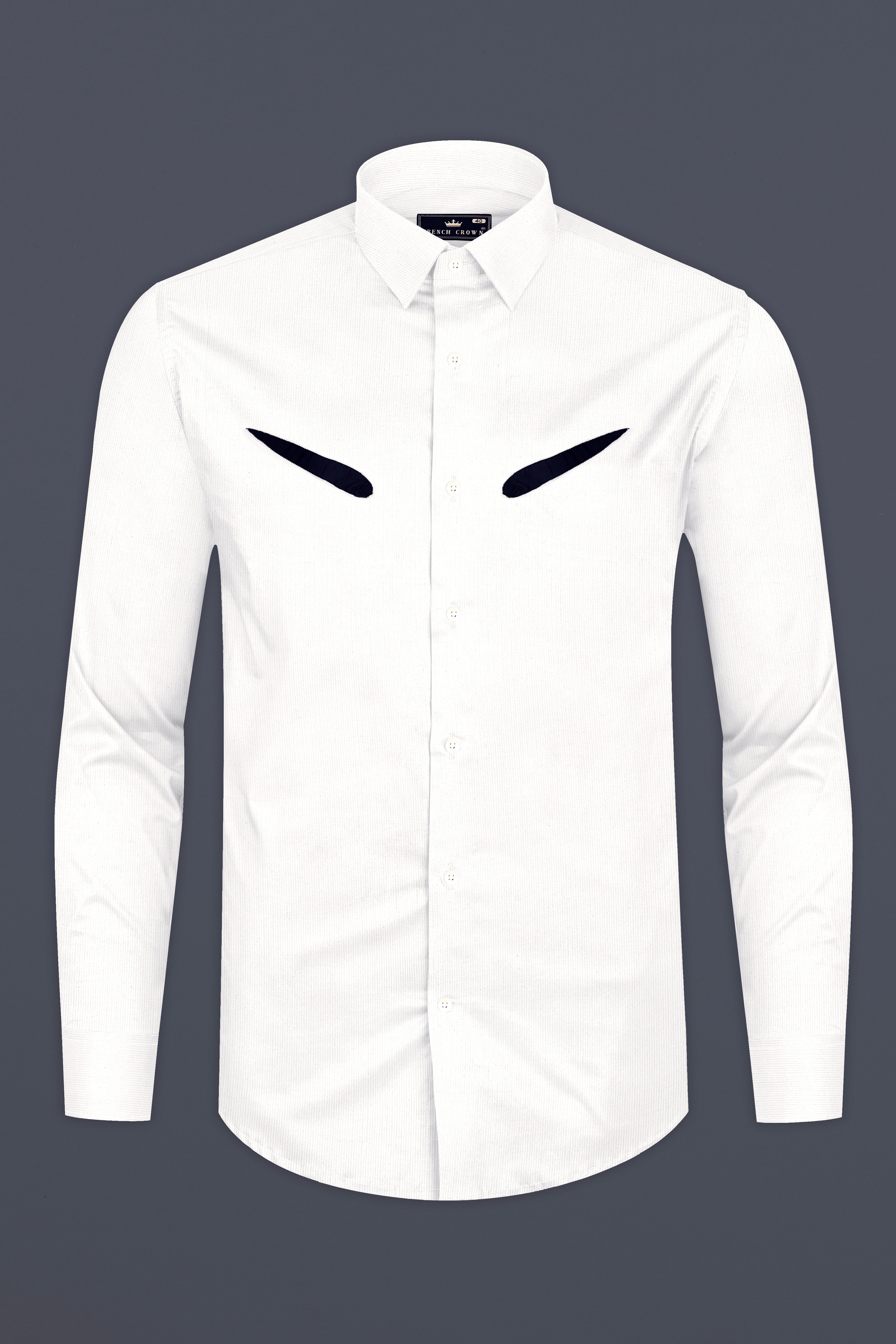 Bright White Textured with Patchwork Corduroy Designer Shirt