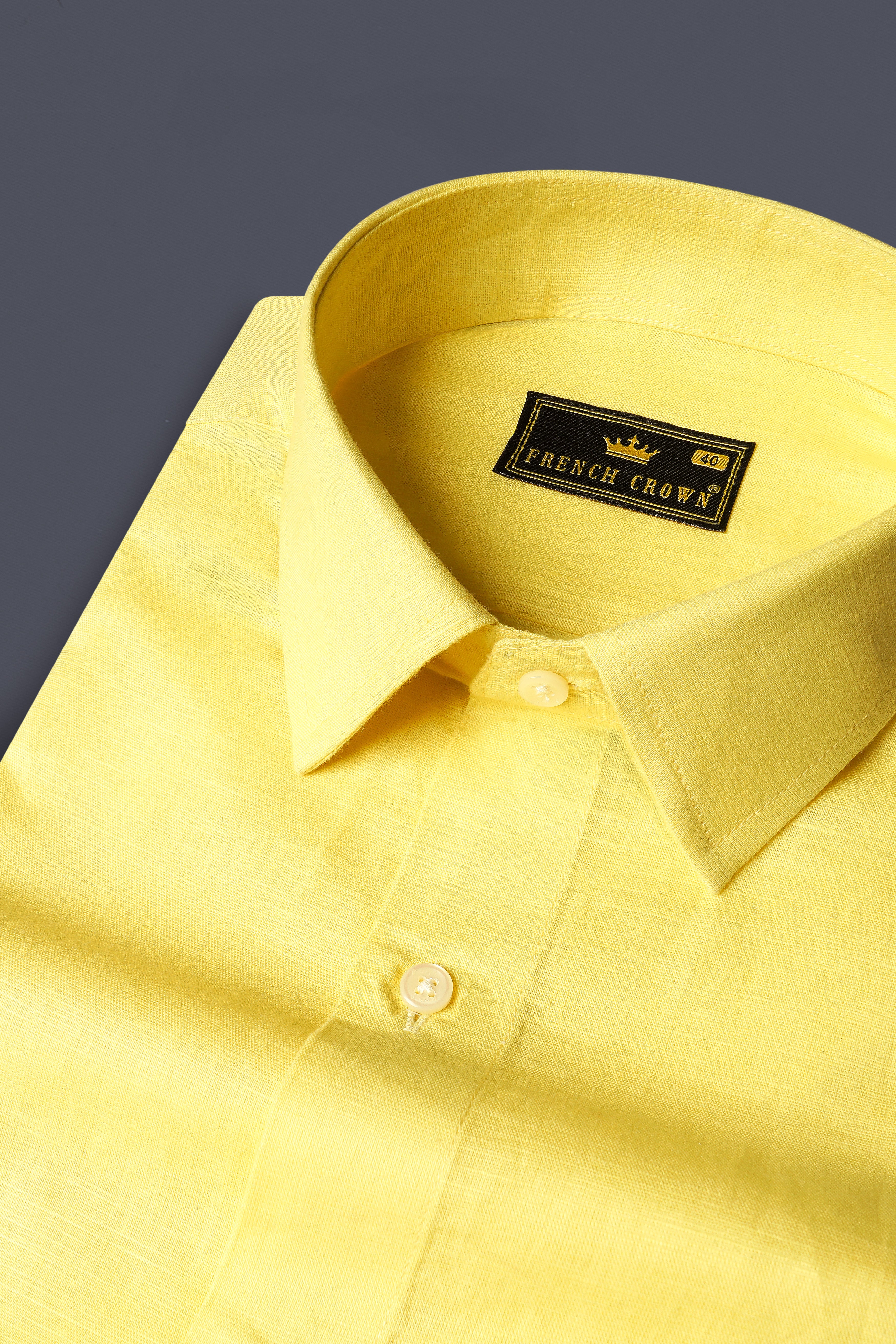 Lemon yellow Solid Premium Luxuries Linen Shirt