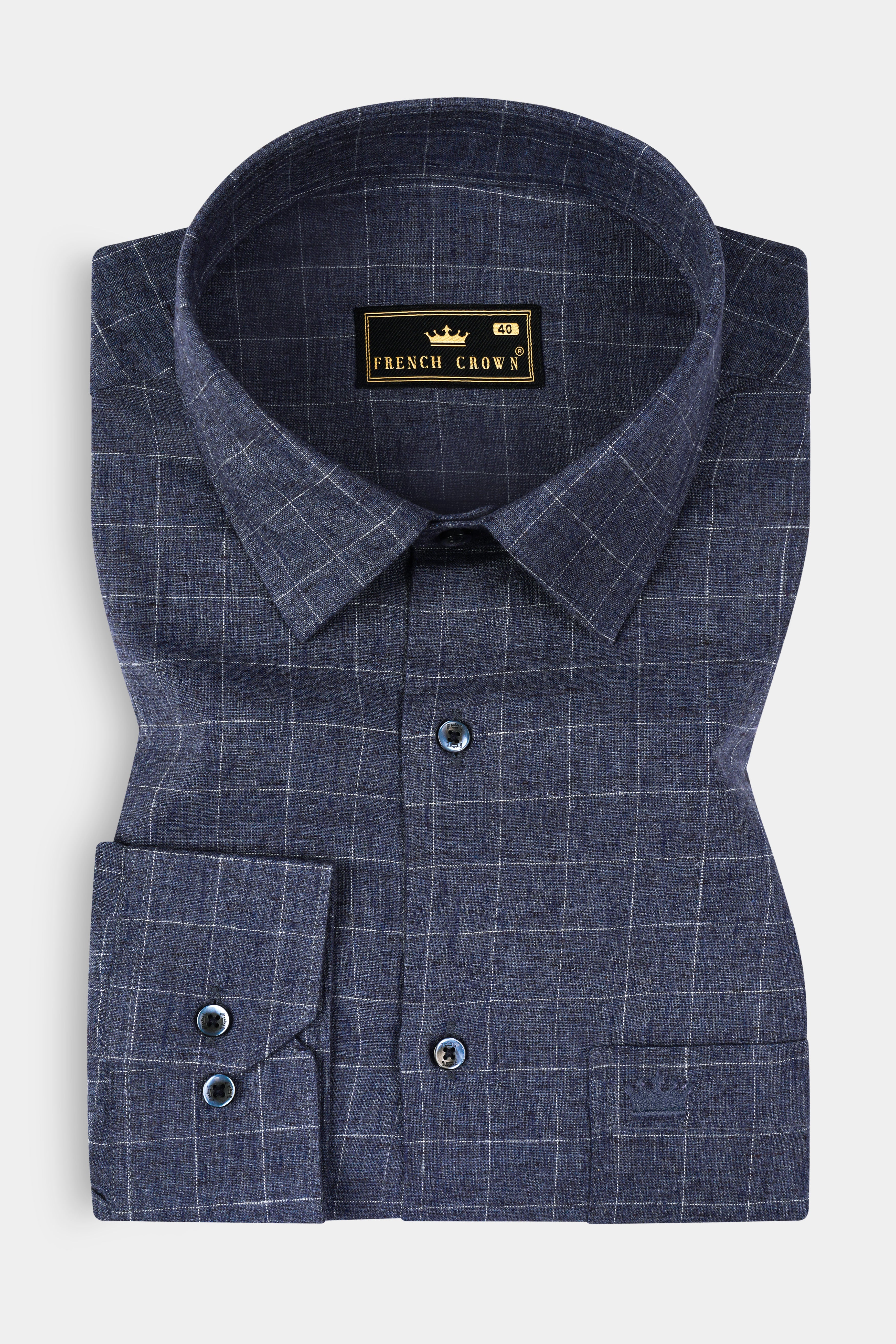 Vulcan Blue Plaid Premium Luxuries Linen Shirt