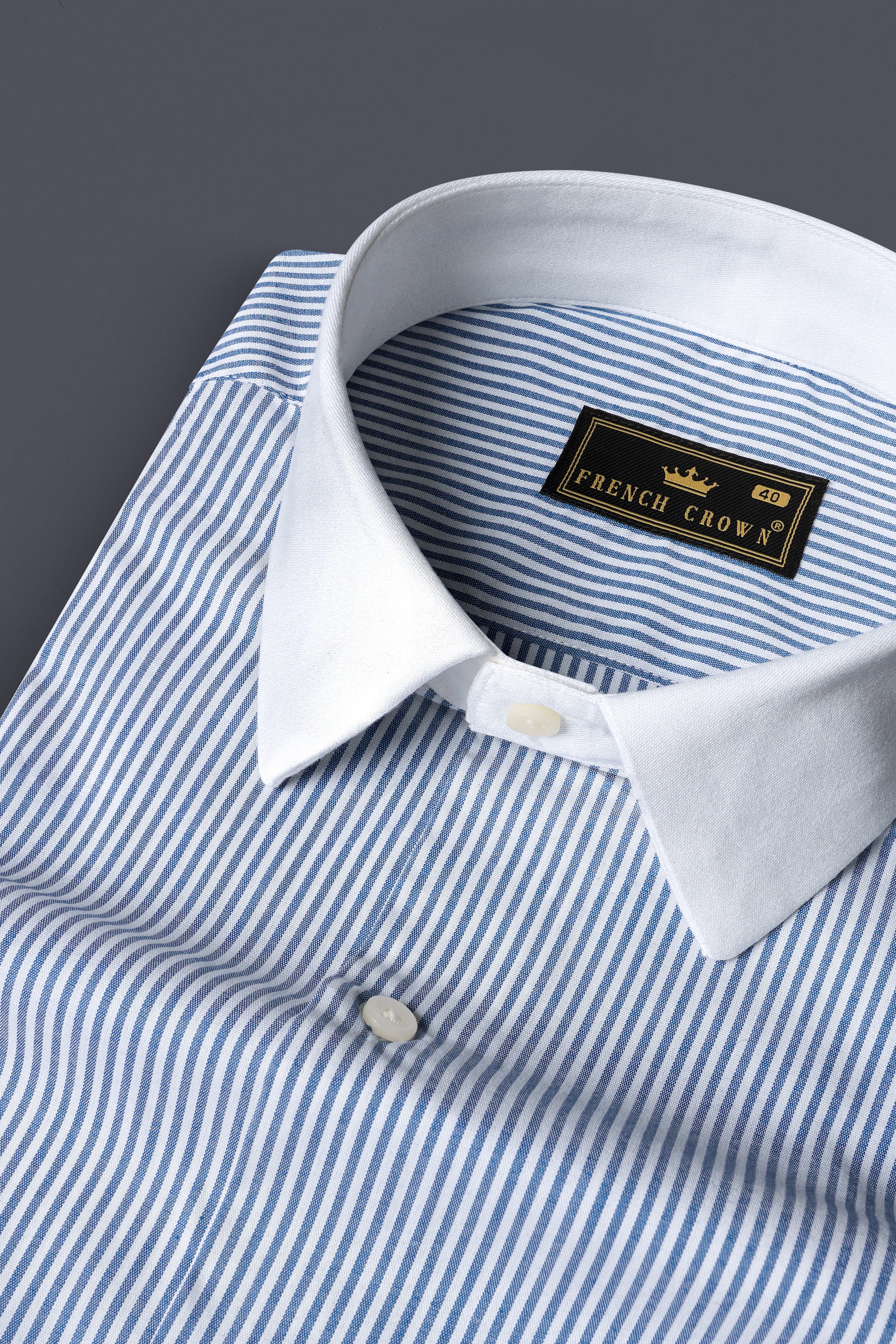 Kashmir Blue And Bright White Striped Royal Oxford Premium Cotton Shirt