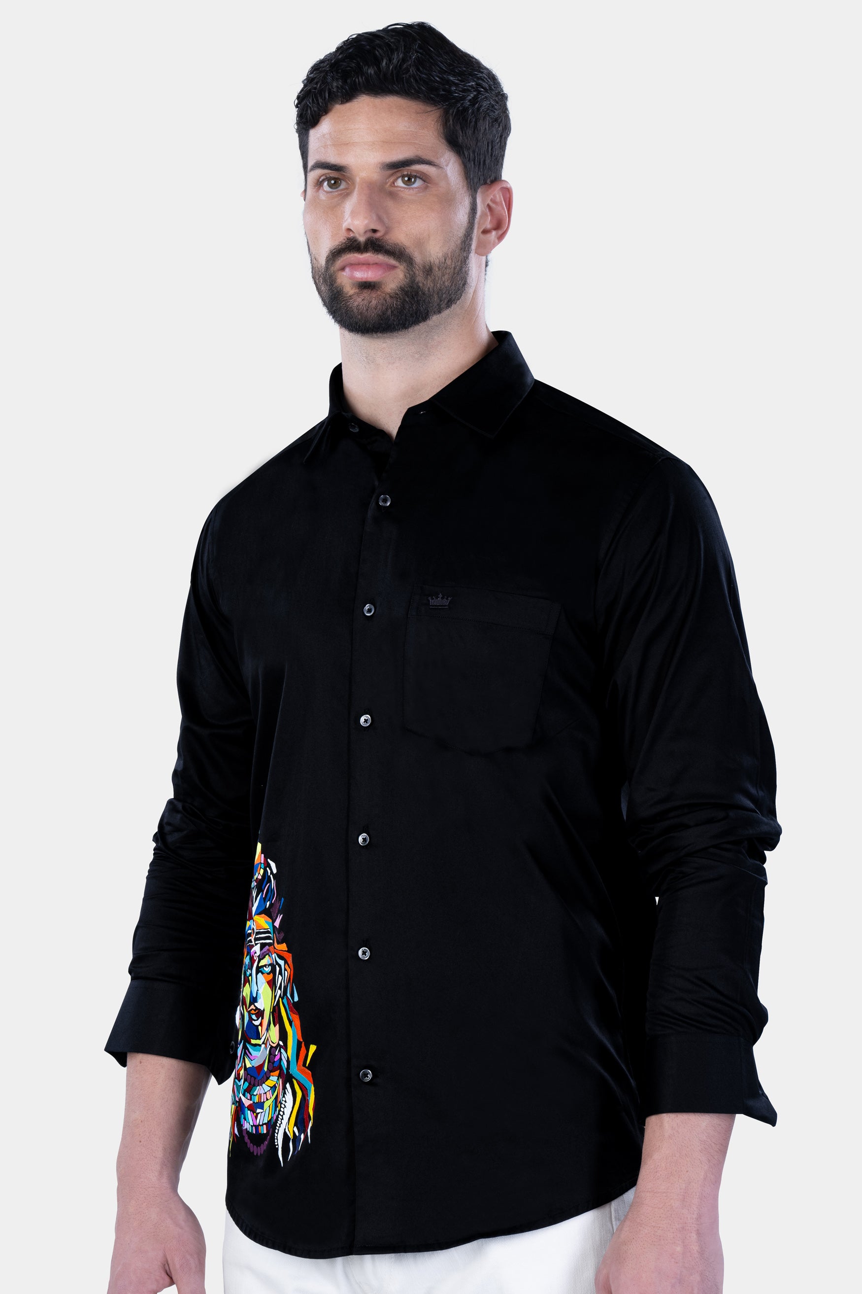 Jade Black Multicoloured Lord Shiva Hand Painted Subtle Sheen Super Soft Premium Cotton Designer Shirt