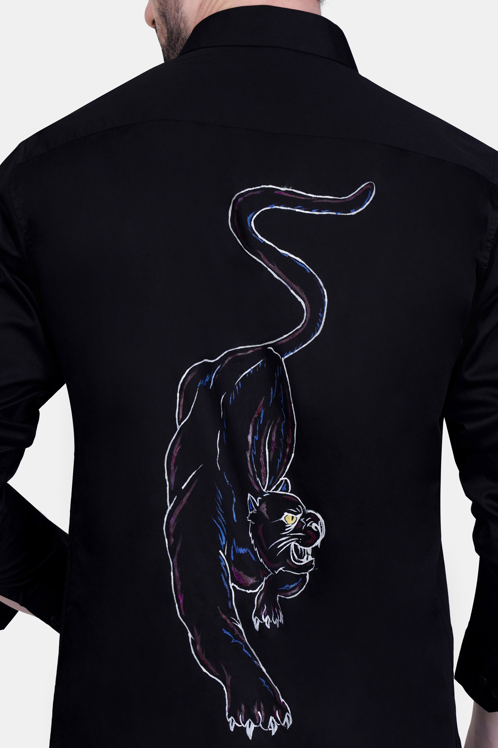 Jade Black Angry Panther Hand Painted Subtle Sheen Super Soft Premium Cotton Designer Shirt
