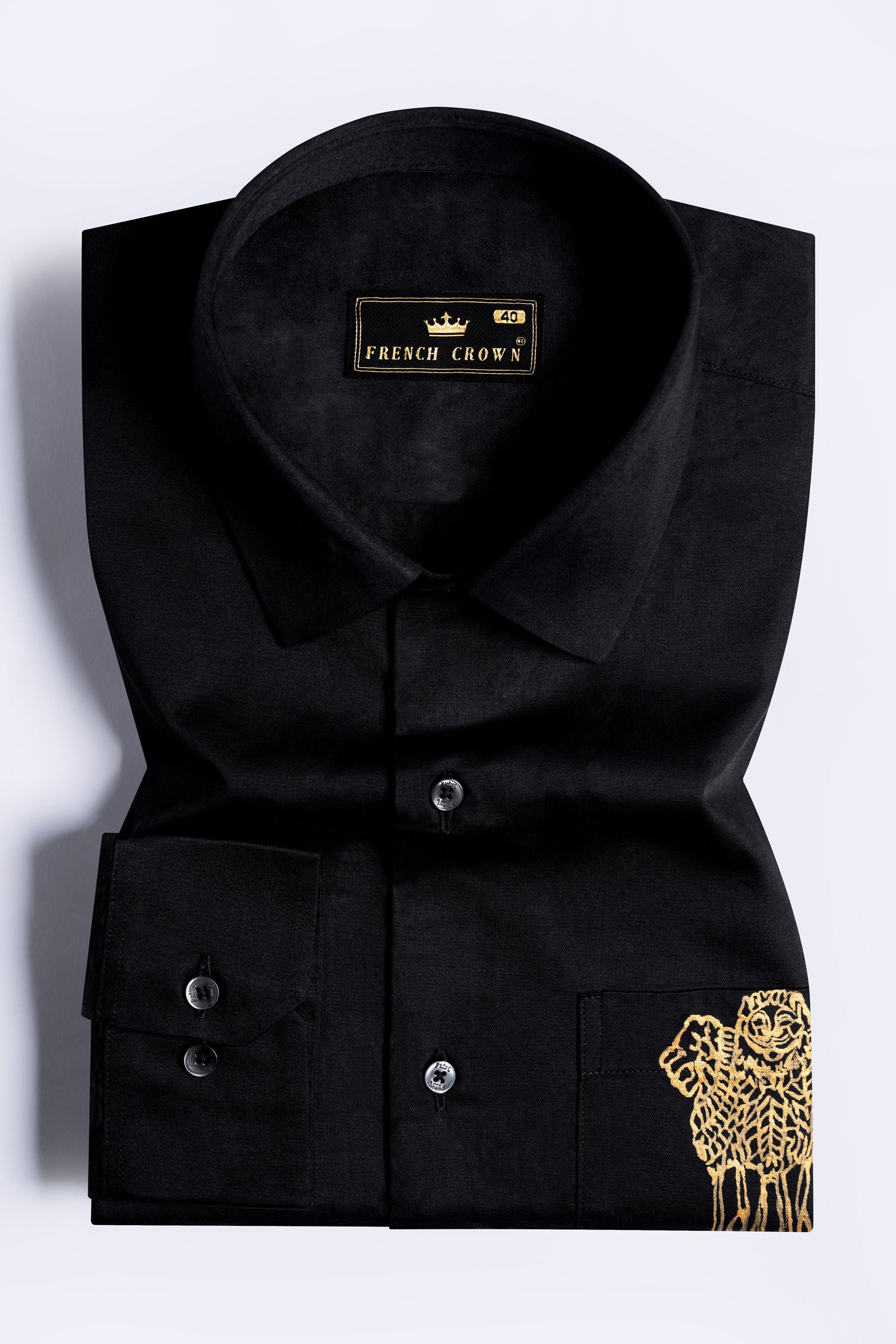Jade Black Indian National Emblem Hand Painted Subtle Sheen Super Soft Premium Cotton Designer Shirt