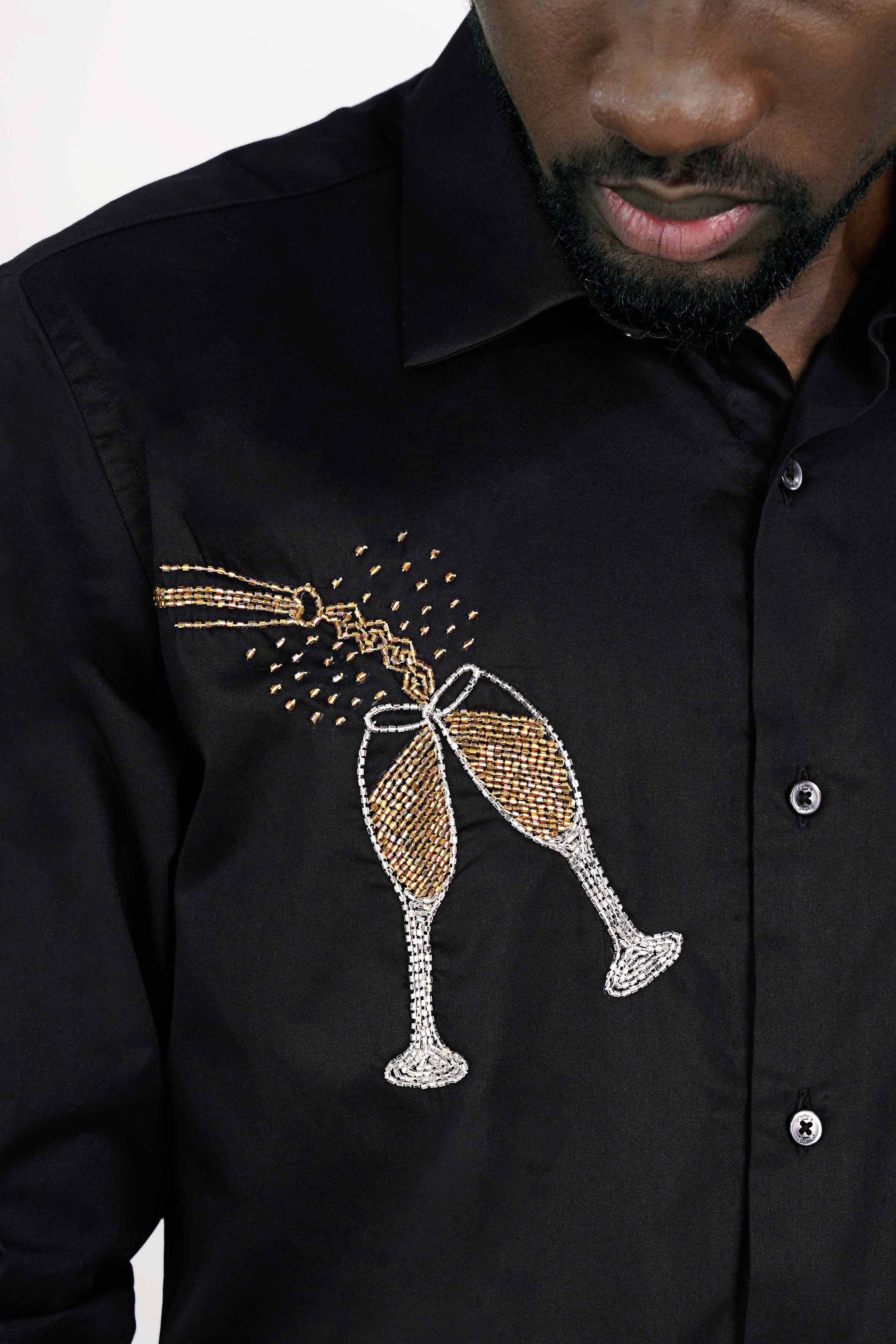 Jade Black champagne flute Embroidered Super Soft Premium Cotton Designer Shirt