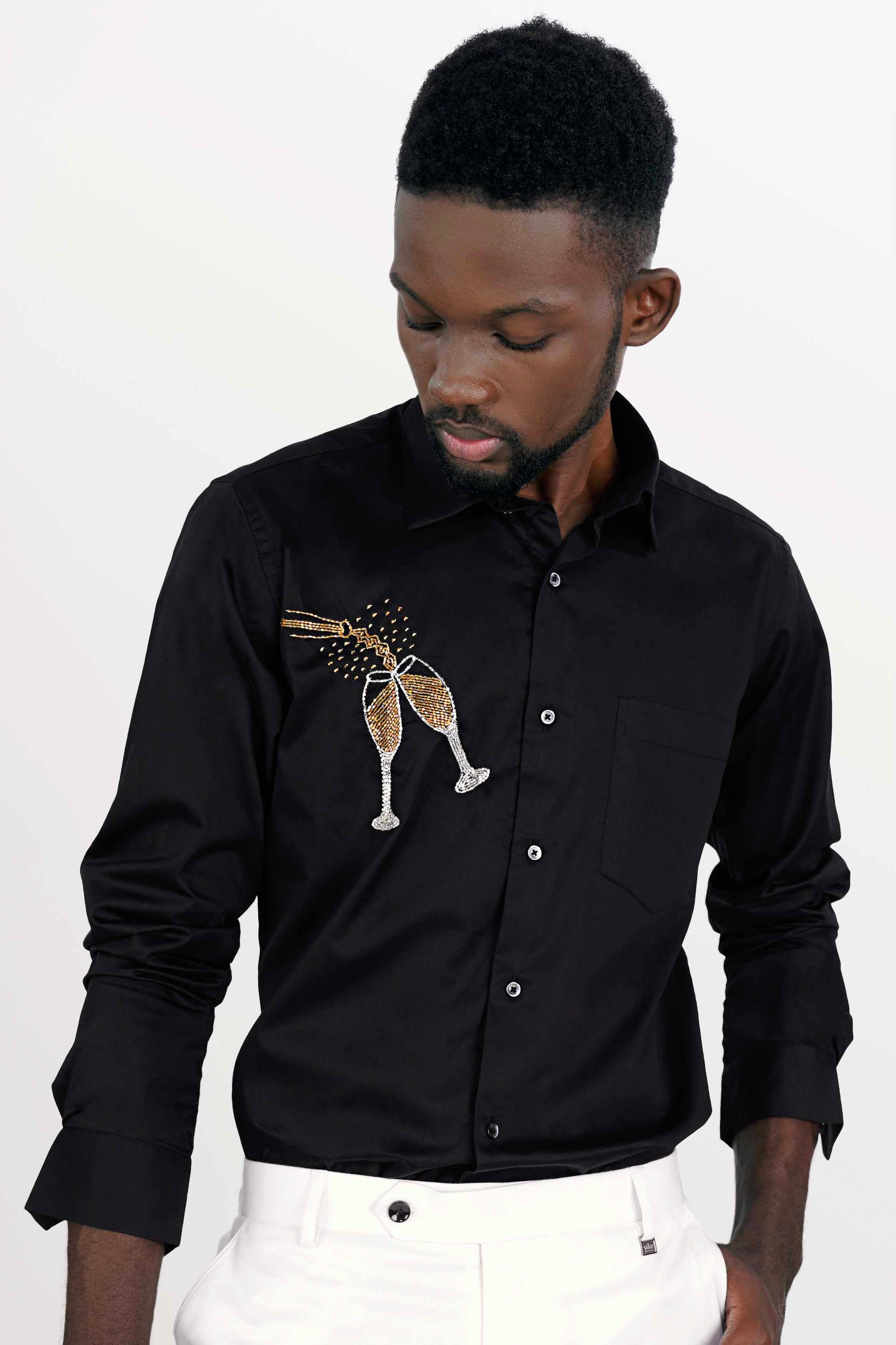 Jade Black champagne flute Embroidered Super Soft Premium Cotton Designer Shirt