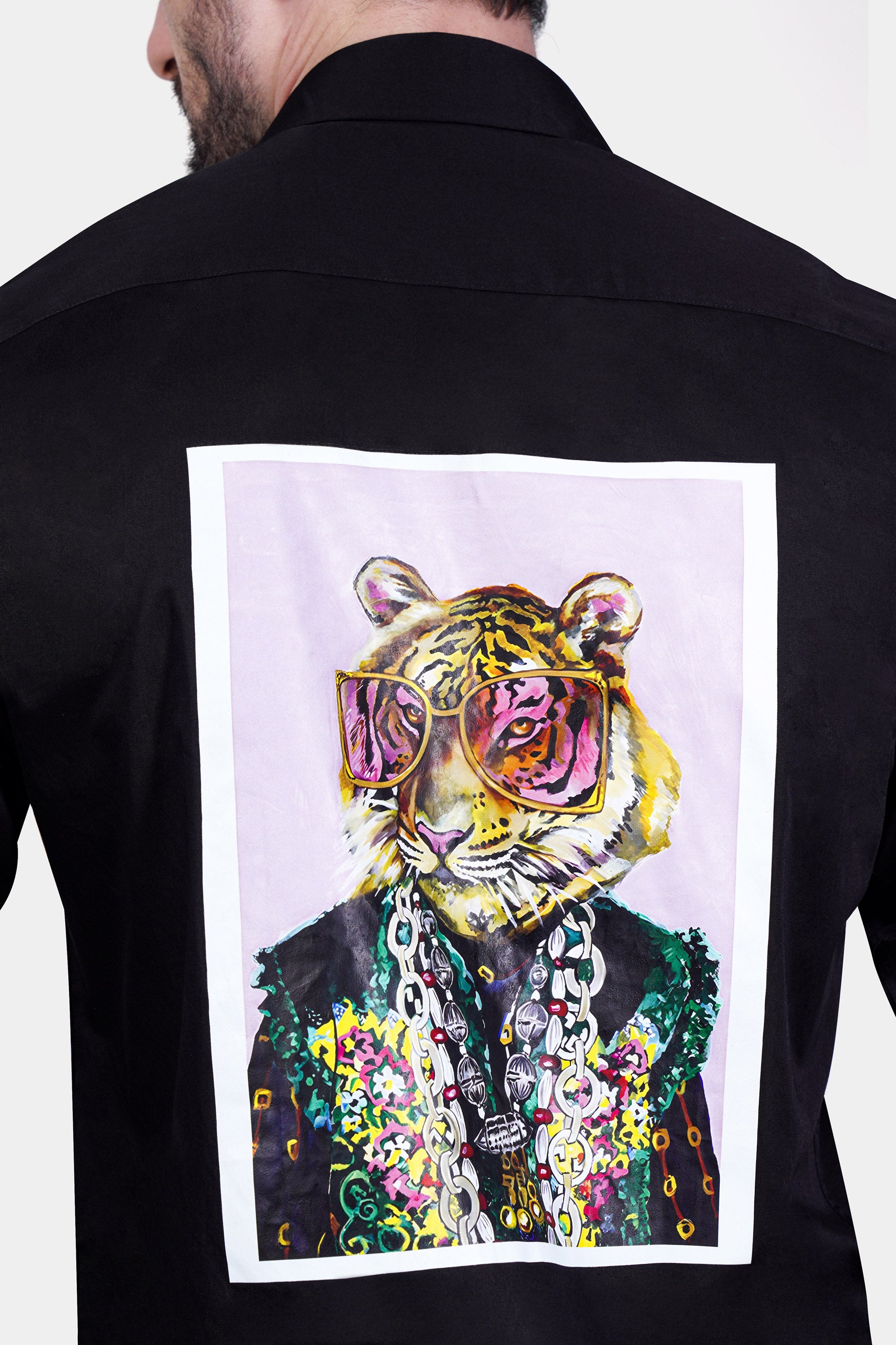 Jade Black Super Cool Tiger Printed Subtle Sheen Super Soft Premium Cotton Designer Shirt