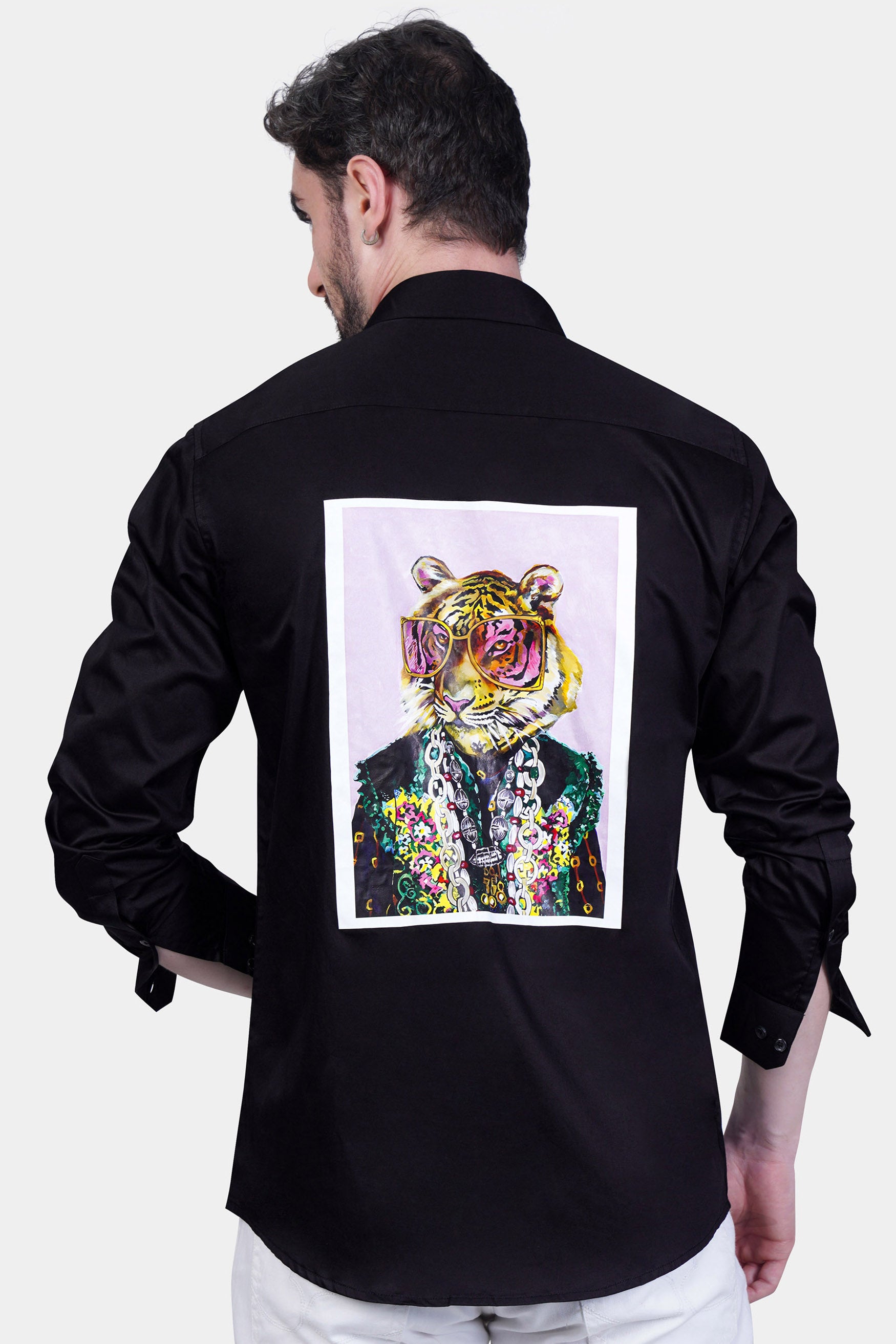 Jade Black Super Cool Tiger Printed Subtle Sheen Super Soft Premium Cotton Designer Shirt