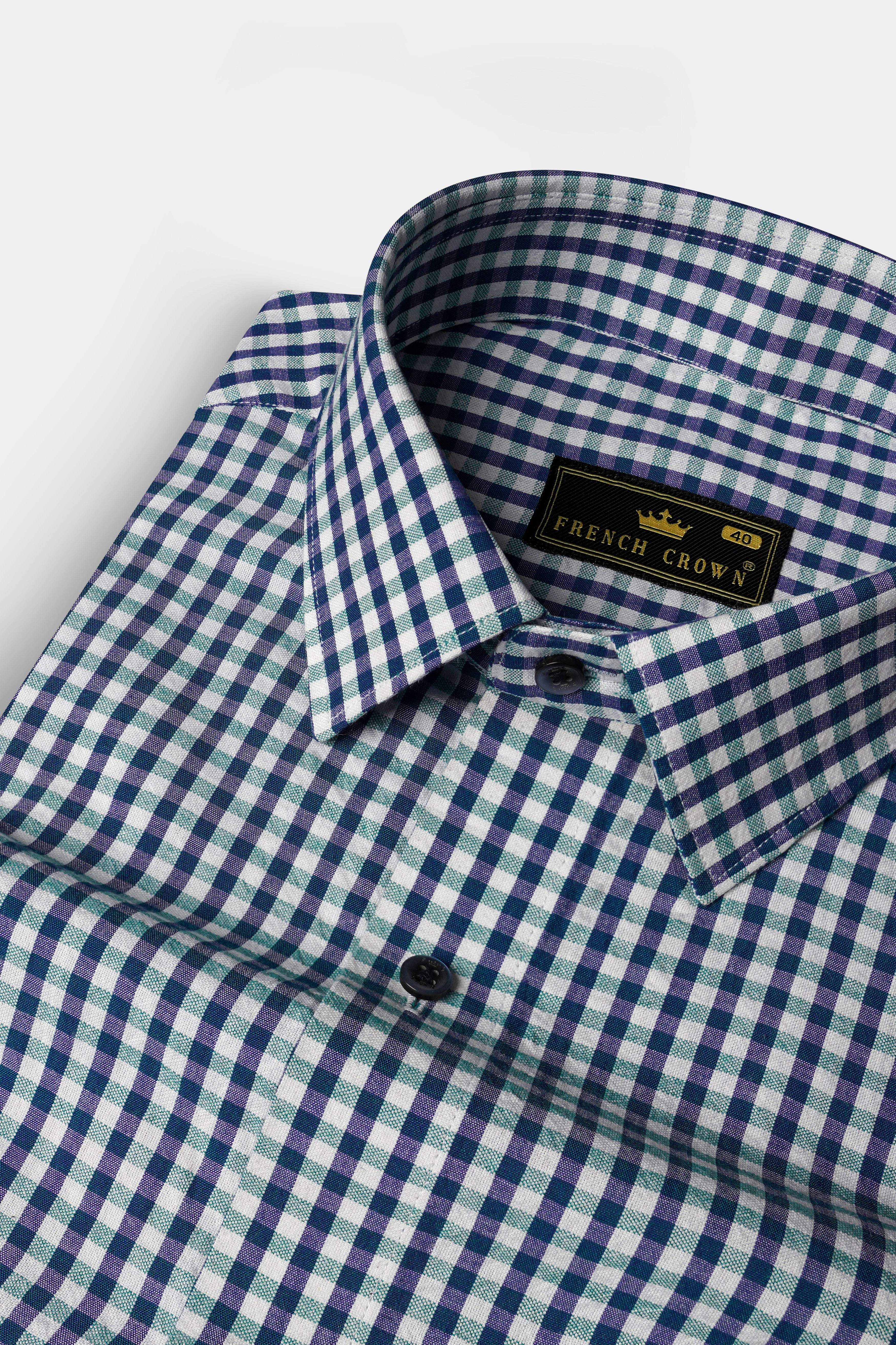 Zodiac Blue And Bright White Gingham Checked Oxford Premium Cotton Shirt