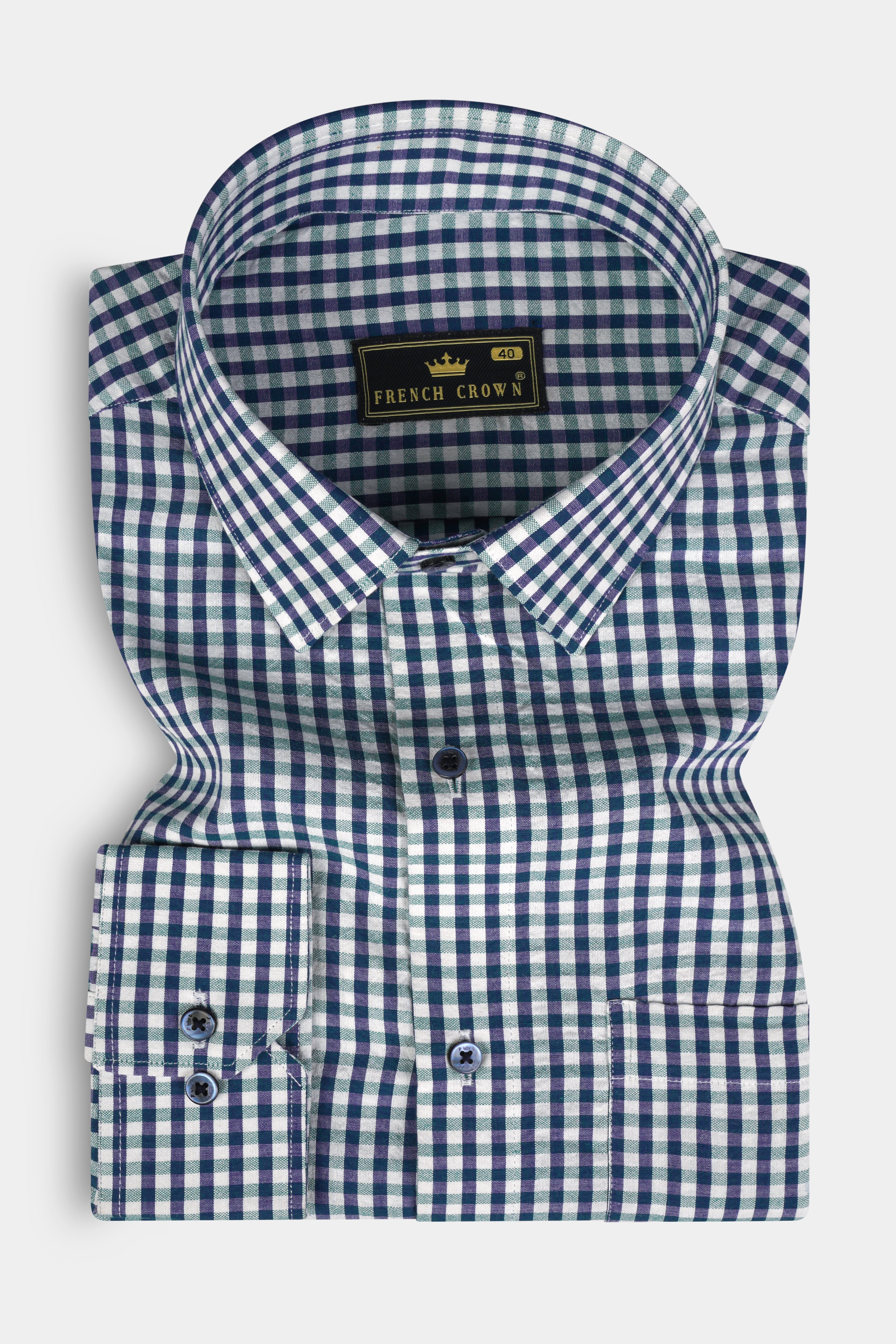 Zodiac Blue And Bright White Gingham Checked Oxford Premium Cotton Shirt