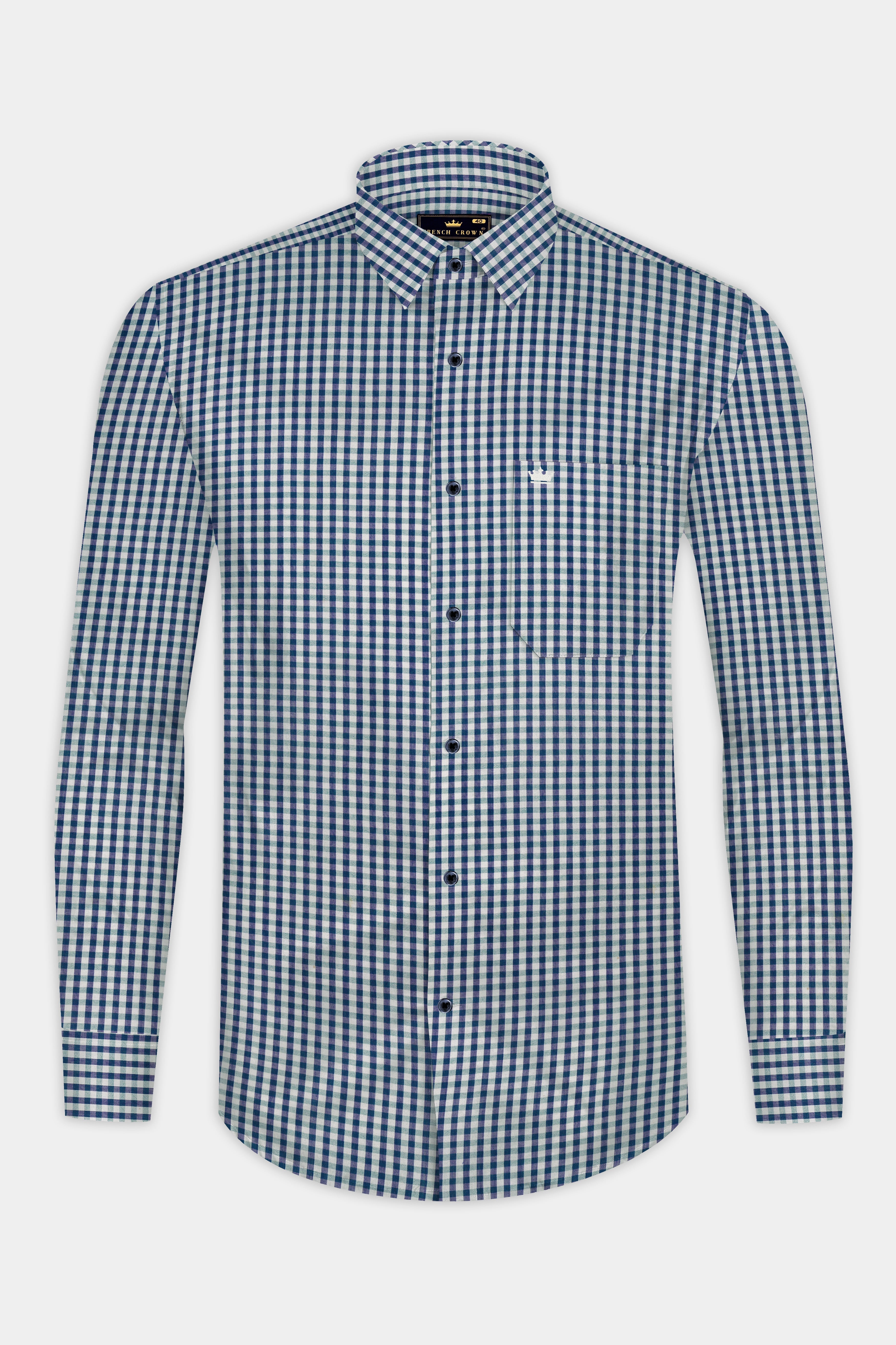 Zodiac Blue And Bright White Gingham Checked Oxford Premium Cotton Shirt